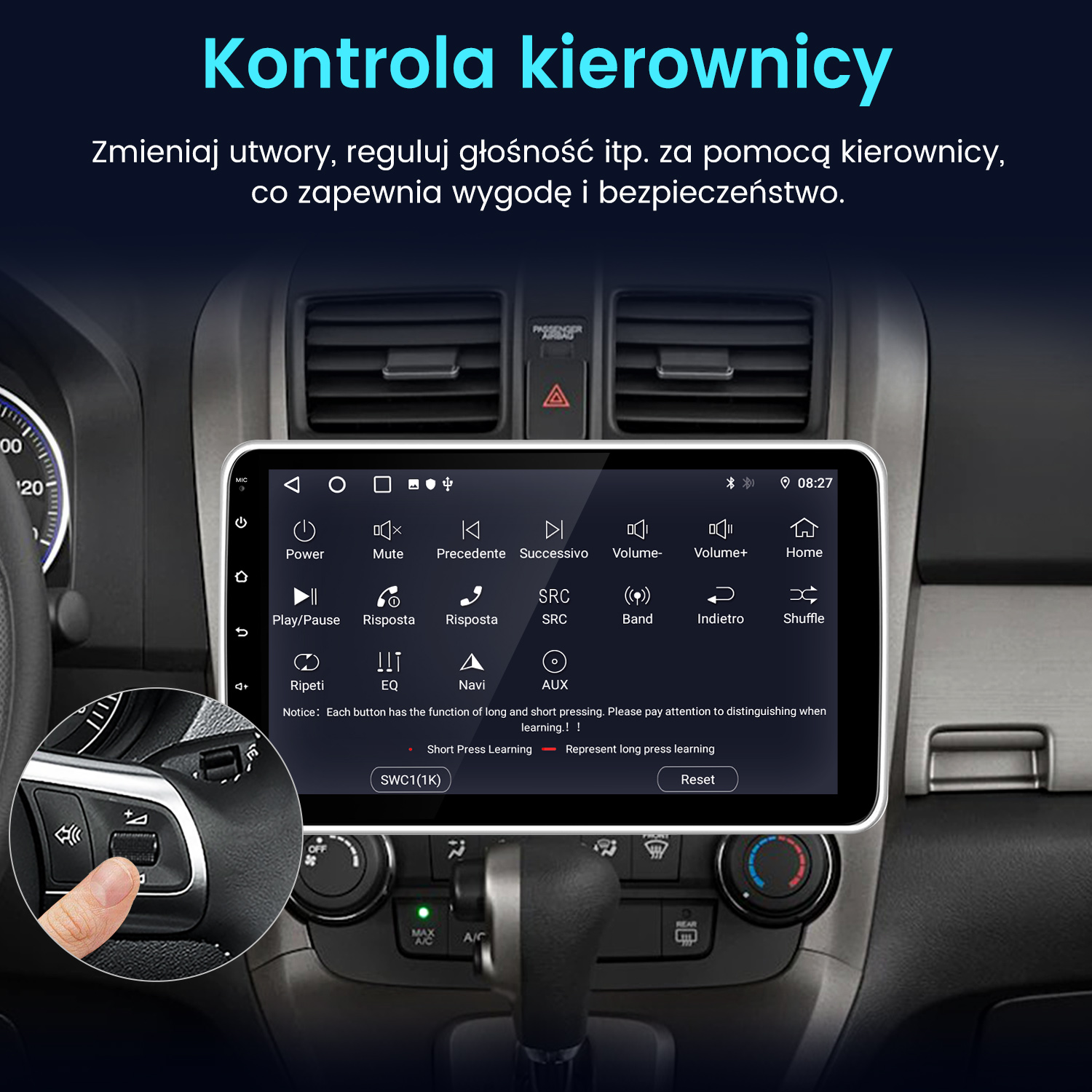 Ekran deski rozdzielczej samochodu z ustawieniami.