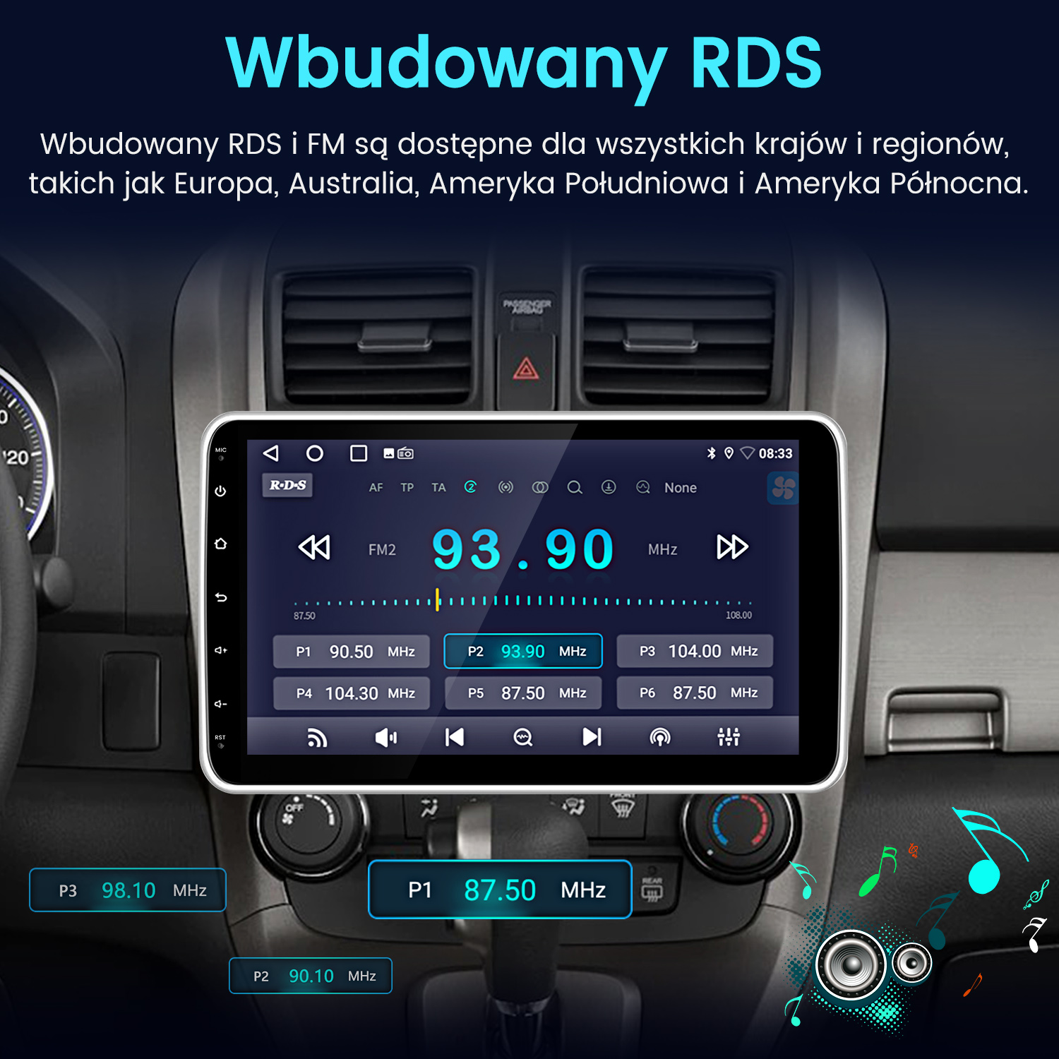 Ekran deski rozdzielczej z ustawieniami radia.