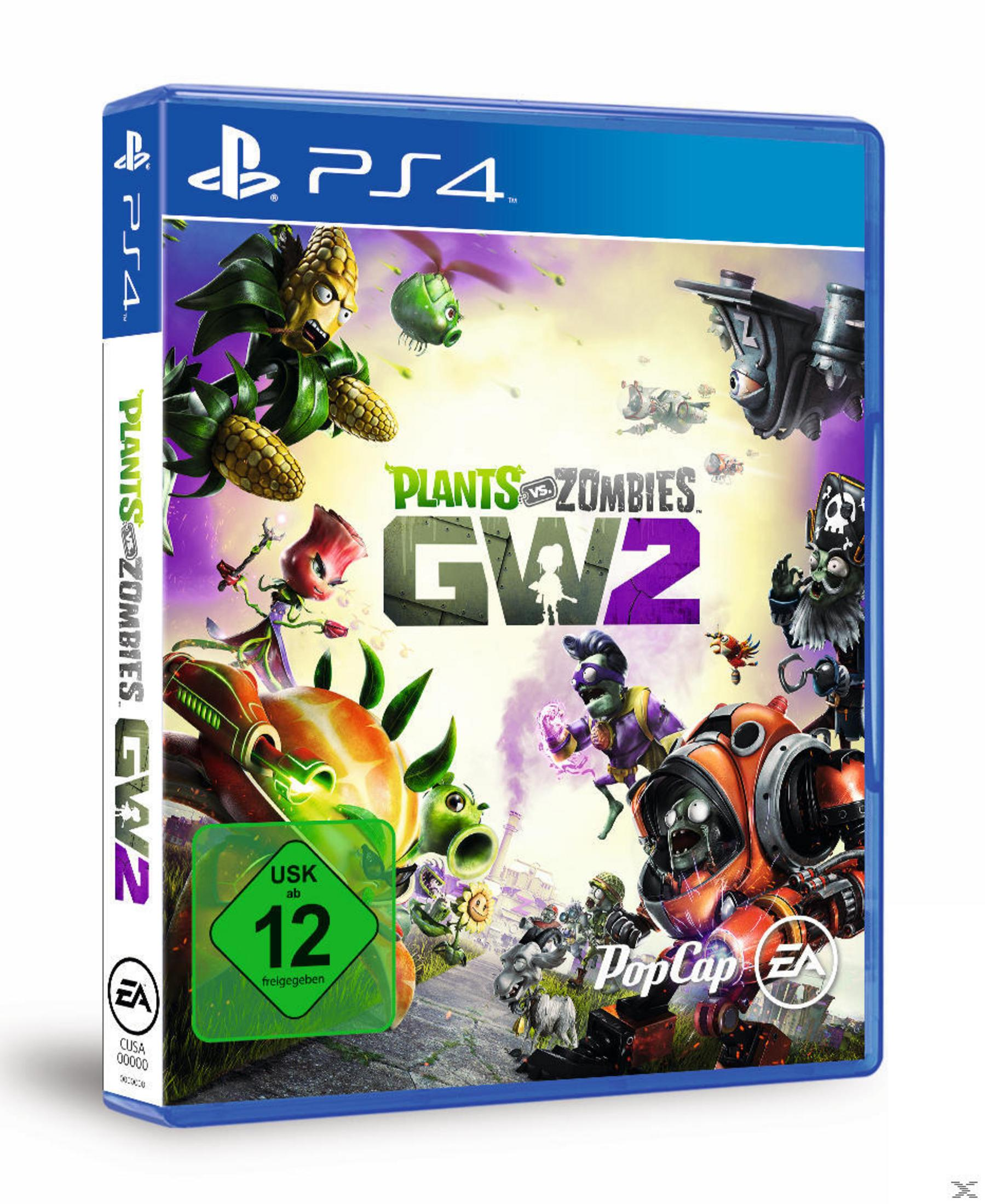 Spielcover: Plants vs. Zombies GW2, ein PS4-Spiel, mit verschiedenen Pflanzen- und Zombie-Charakteren.