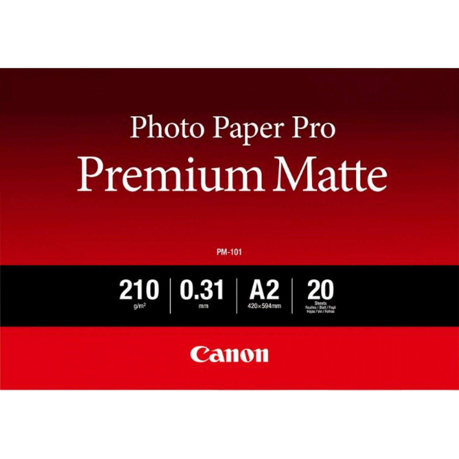 Canon Photo Paper Pro Premium Matte packaging. The product name and details are displayed.