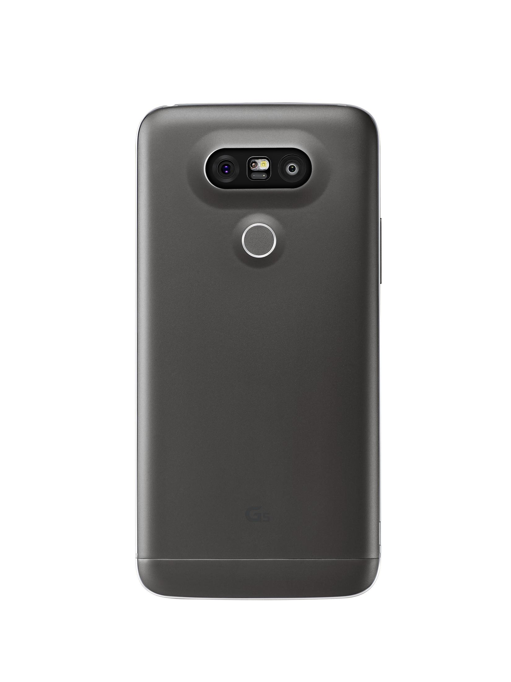 Retro di smartphone grigio scuro con fotocamera e sensore di impronte digitali.