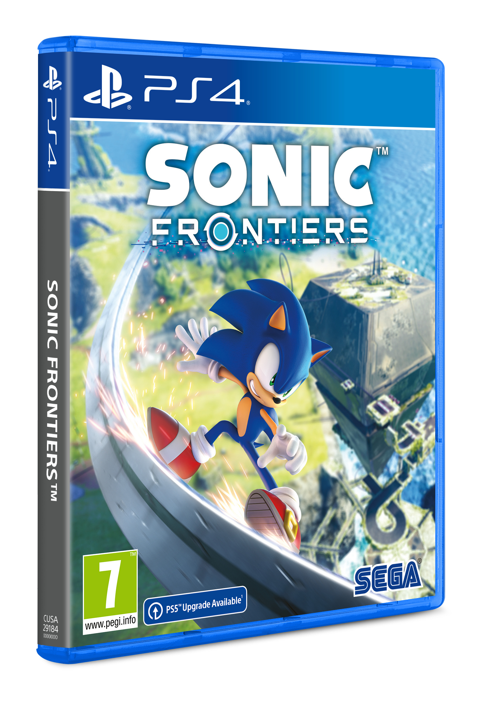 Etui na grę PS4 dla Sonic Frontiers, z Soniciem biegnącym i tytułem gry na boku.