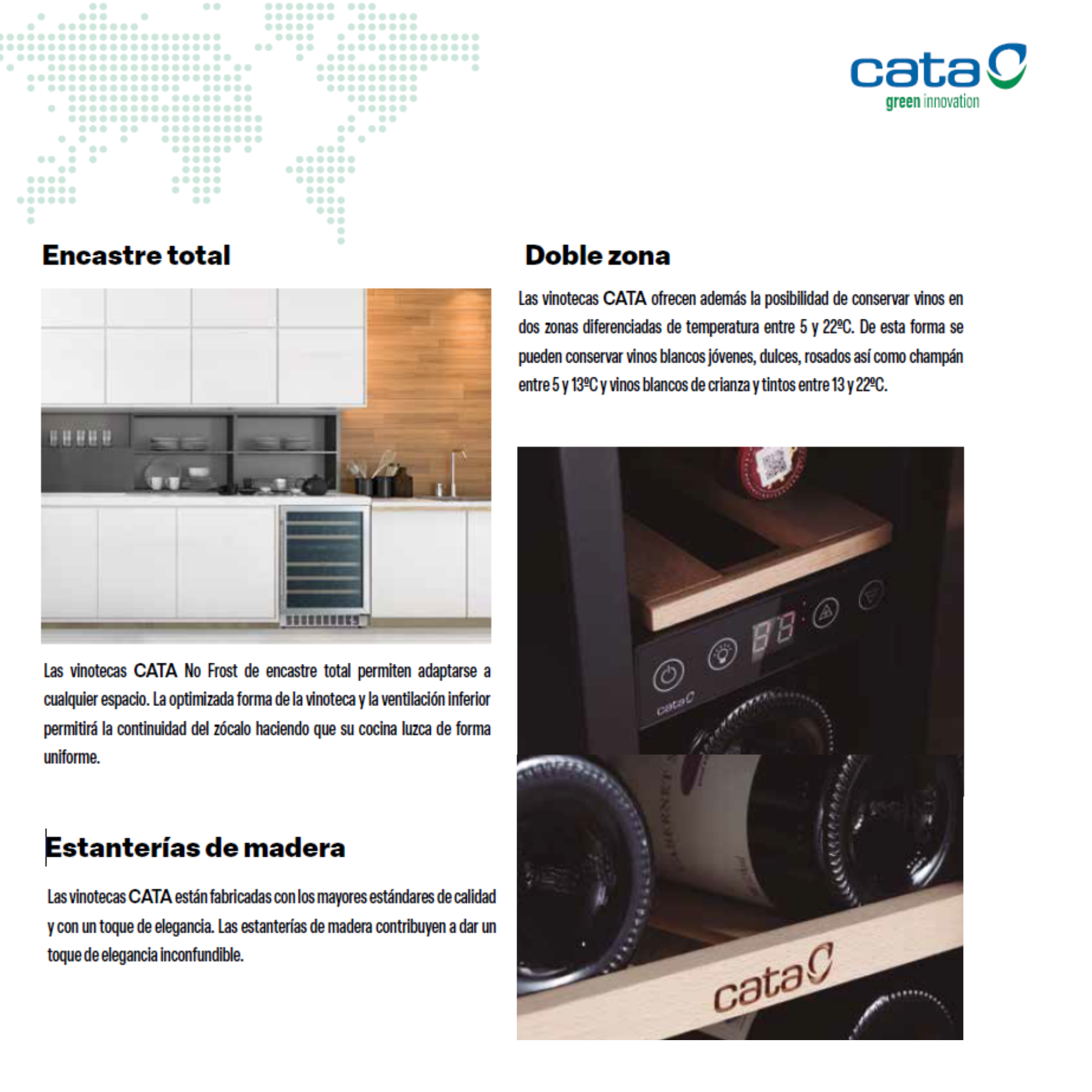Texto e imágenes sobre almacenamiento de vino. Detalles sobre el diseño de la bodega, incluyendo estantes y botellas.