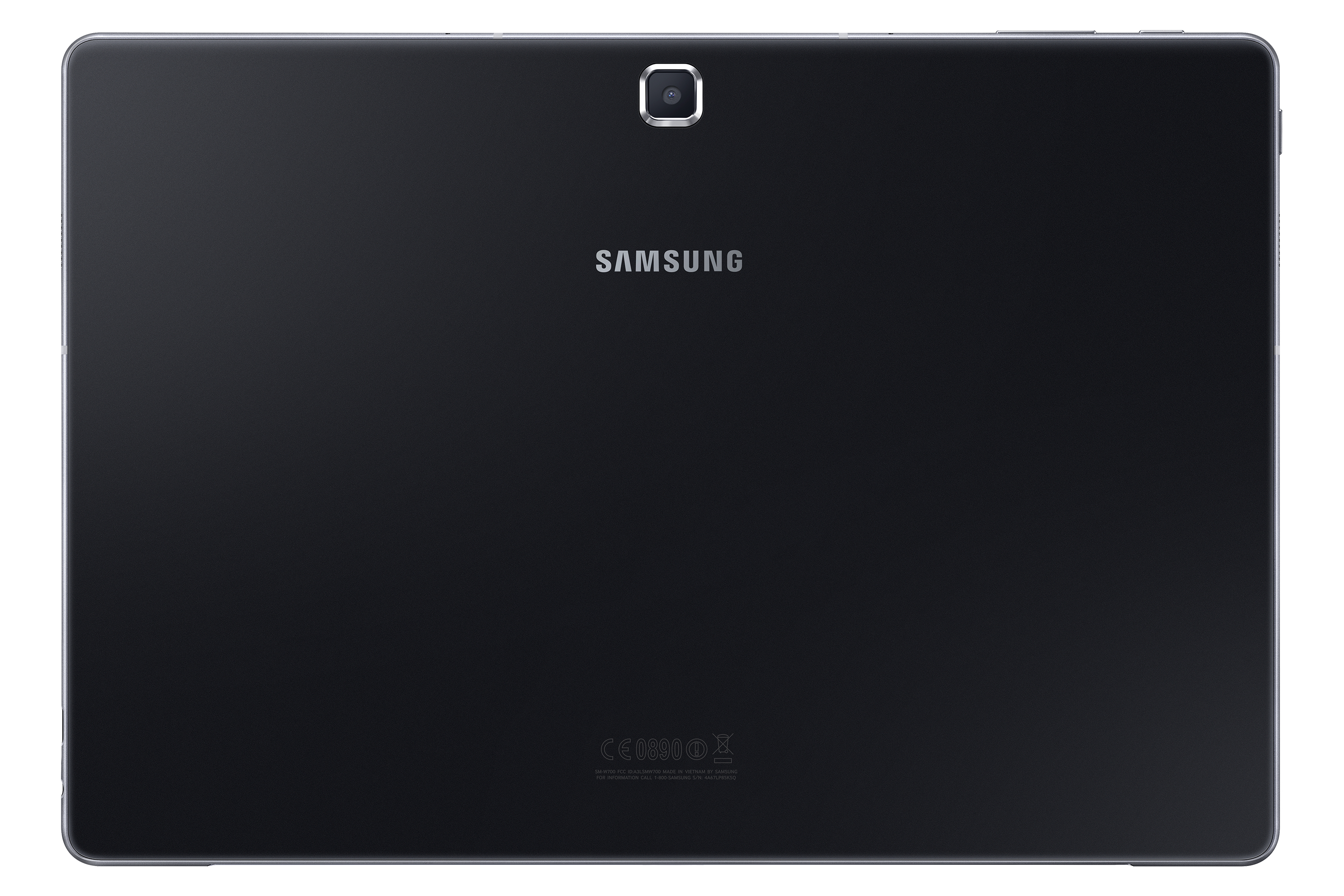 Schwarze Samsung Tablet-Rückseite. Kamera und Logo sind zentriert.