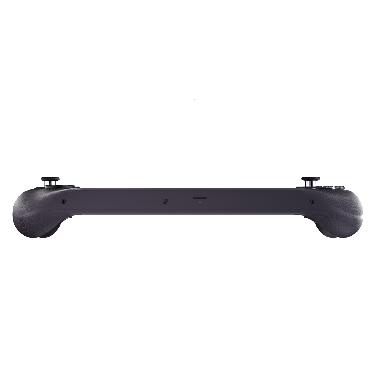 Draufsicht auf eine Lenovo Legion Go Handheld-Konsole. Schwarz mit Knöpfen, Joysticks und Anschlüssen.