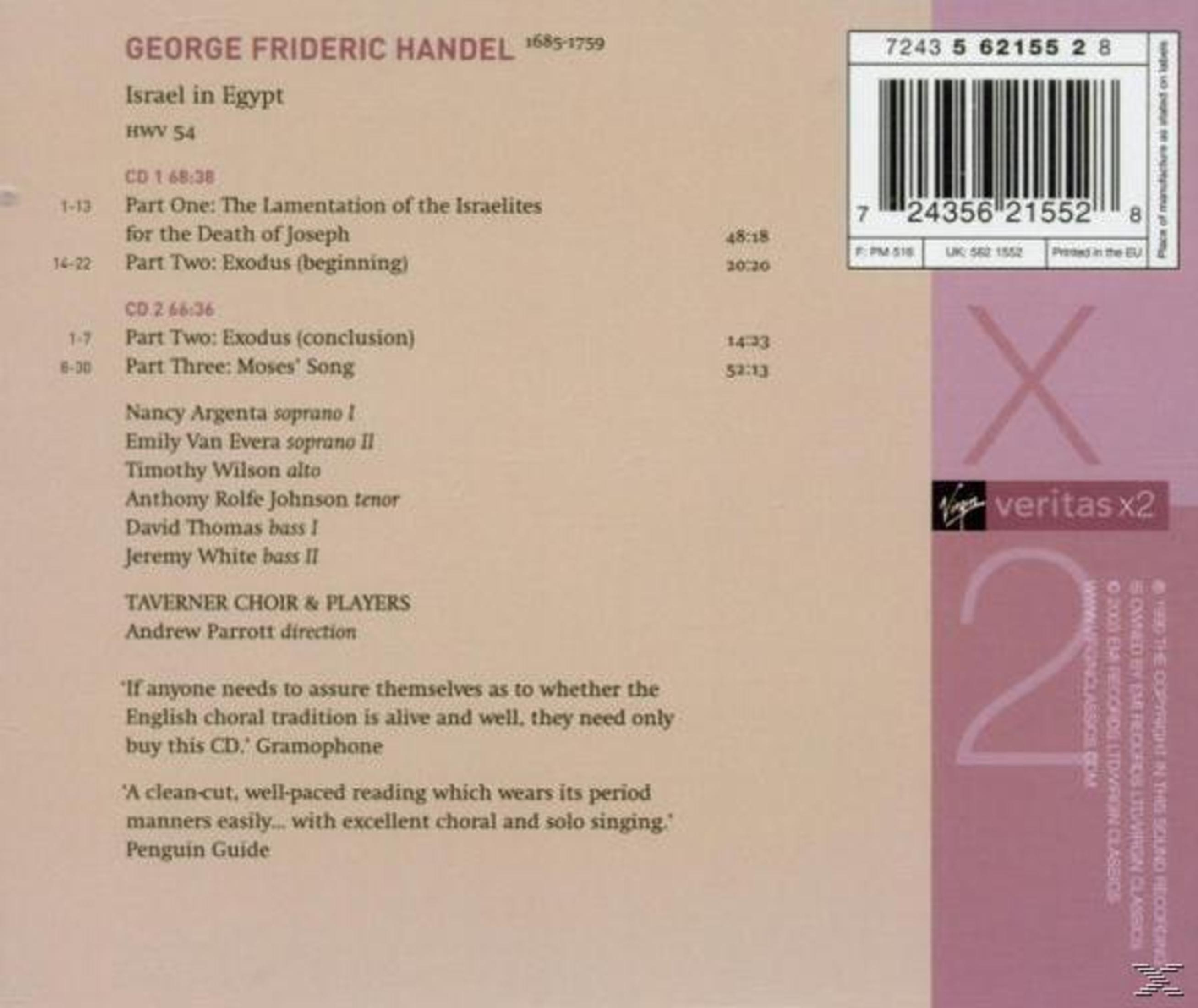 Copertina del CD per l'Israel in Egypt di George Frideric Handel. Il testo è in inglese. Logo Virgin Veritas.