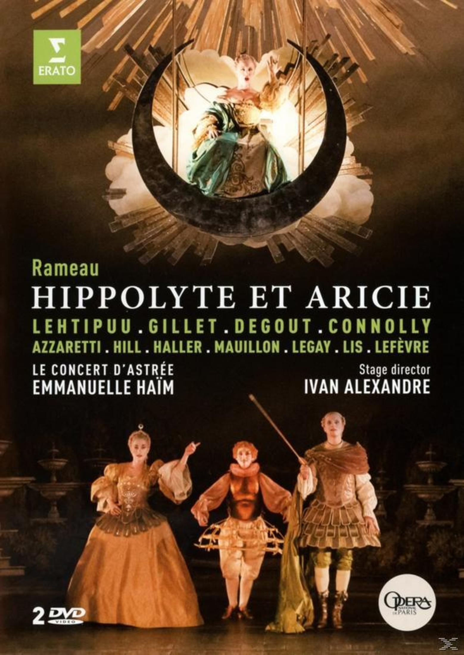 Okładka albumu z trzema postaciami w kostiumach na scenie, tekst dla 'Hippolyte et Aricie'.