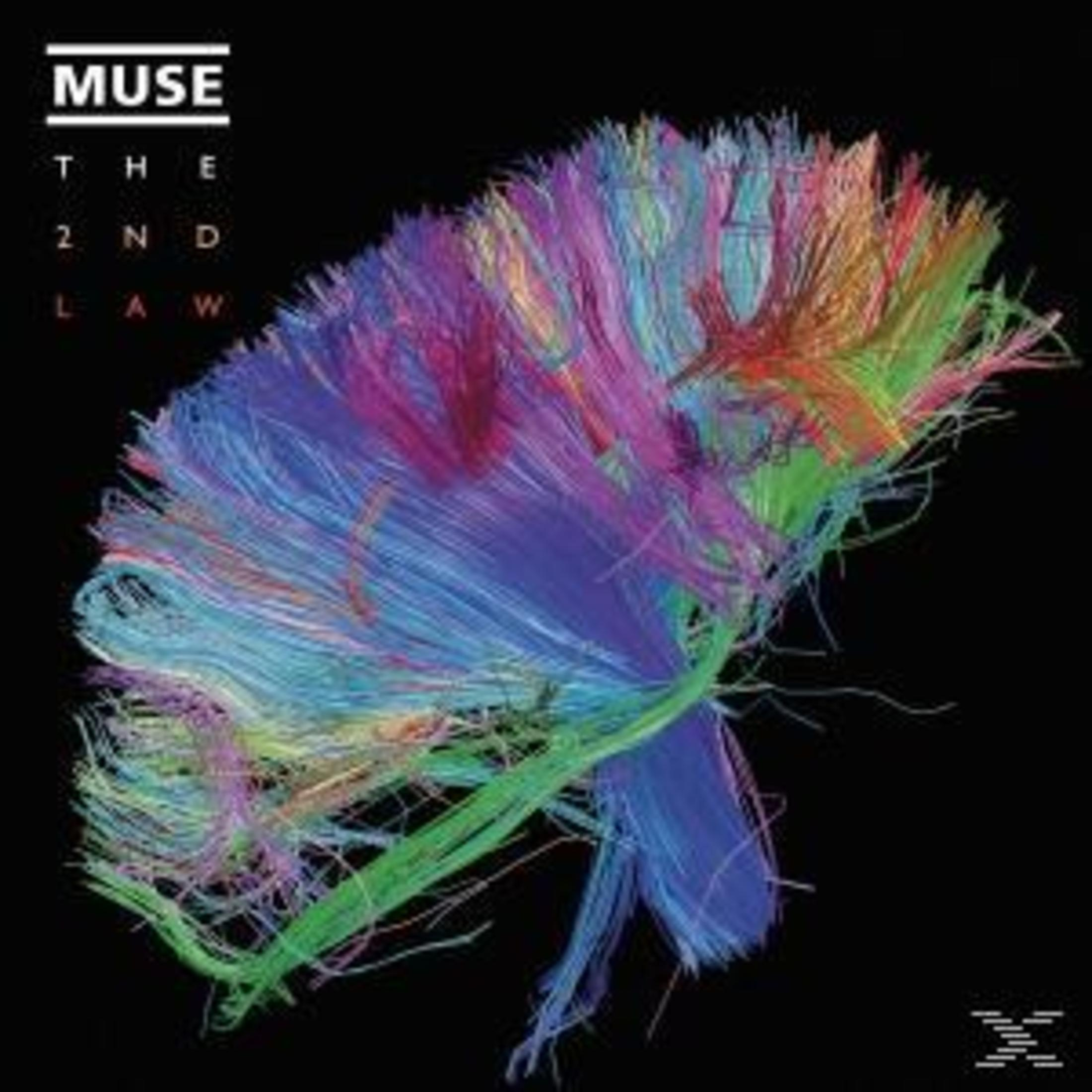 Copertina album, Muse, The 2nd Law, immagine astratta colorata a forma di cervello, nero.