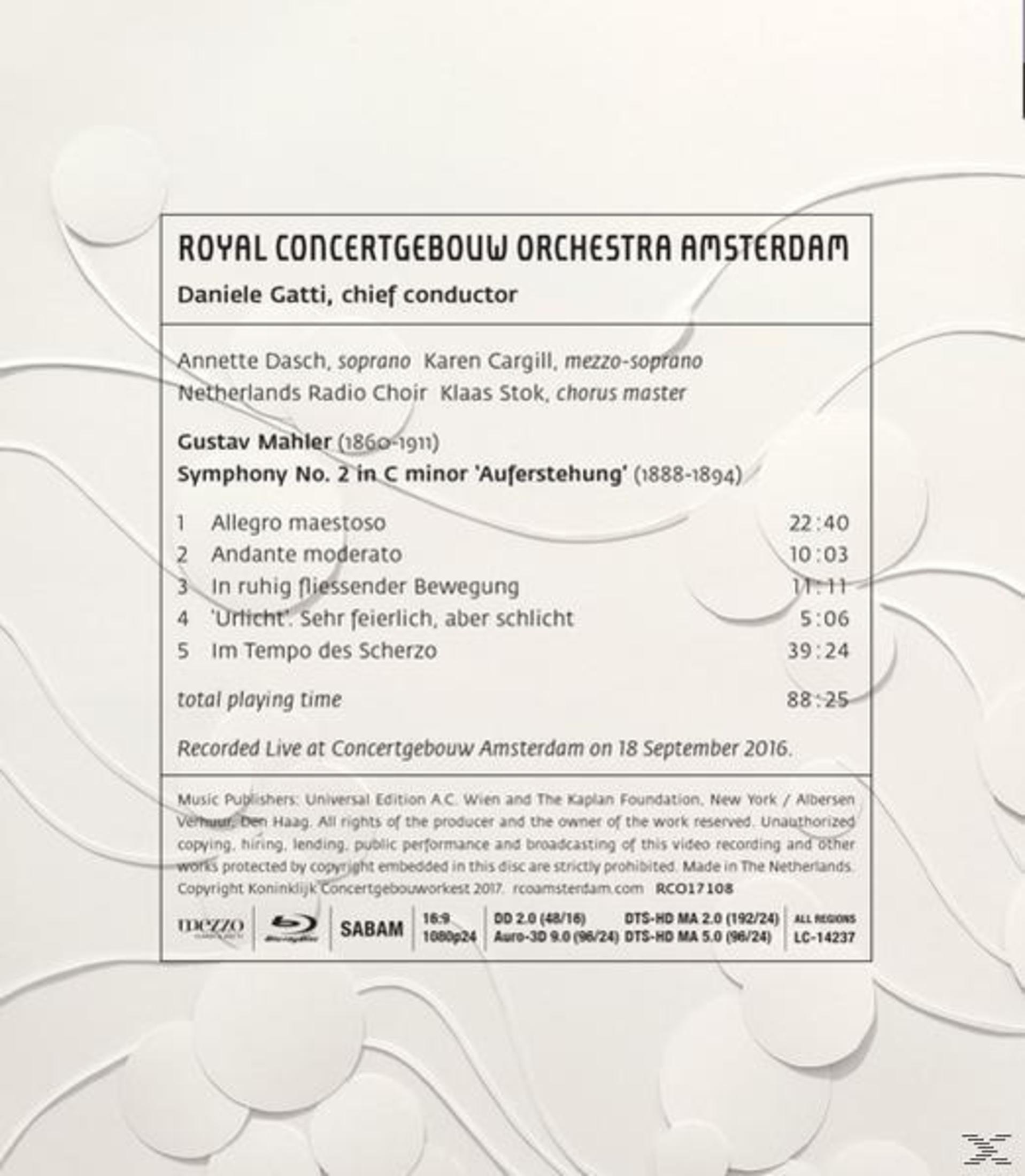 Rückseite der CD: Mahlers 2. Symphonie, mit Titelliste und Credits, aufgenommen in Amsterdam.