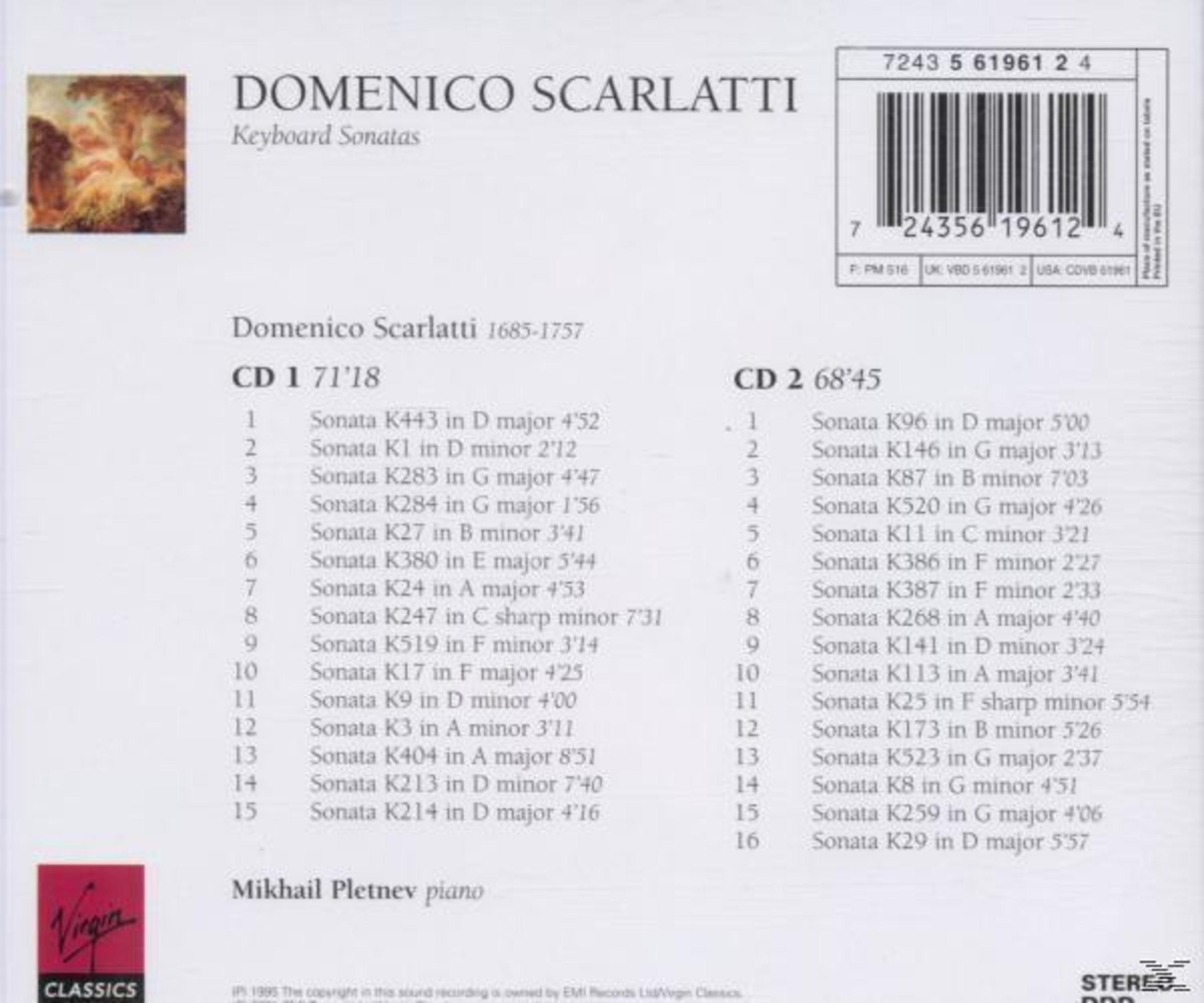 Okładka CD: Domenico Scarlatti, Sonaty klawesynowe, z listą sonat.