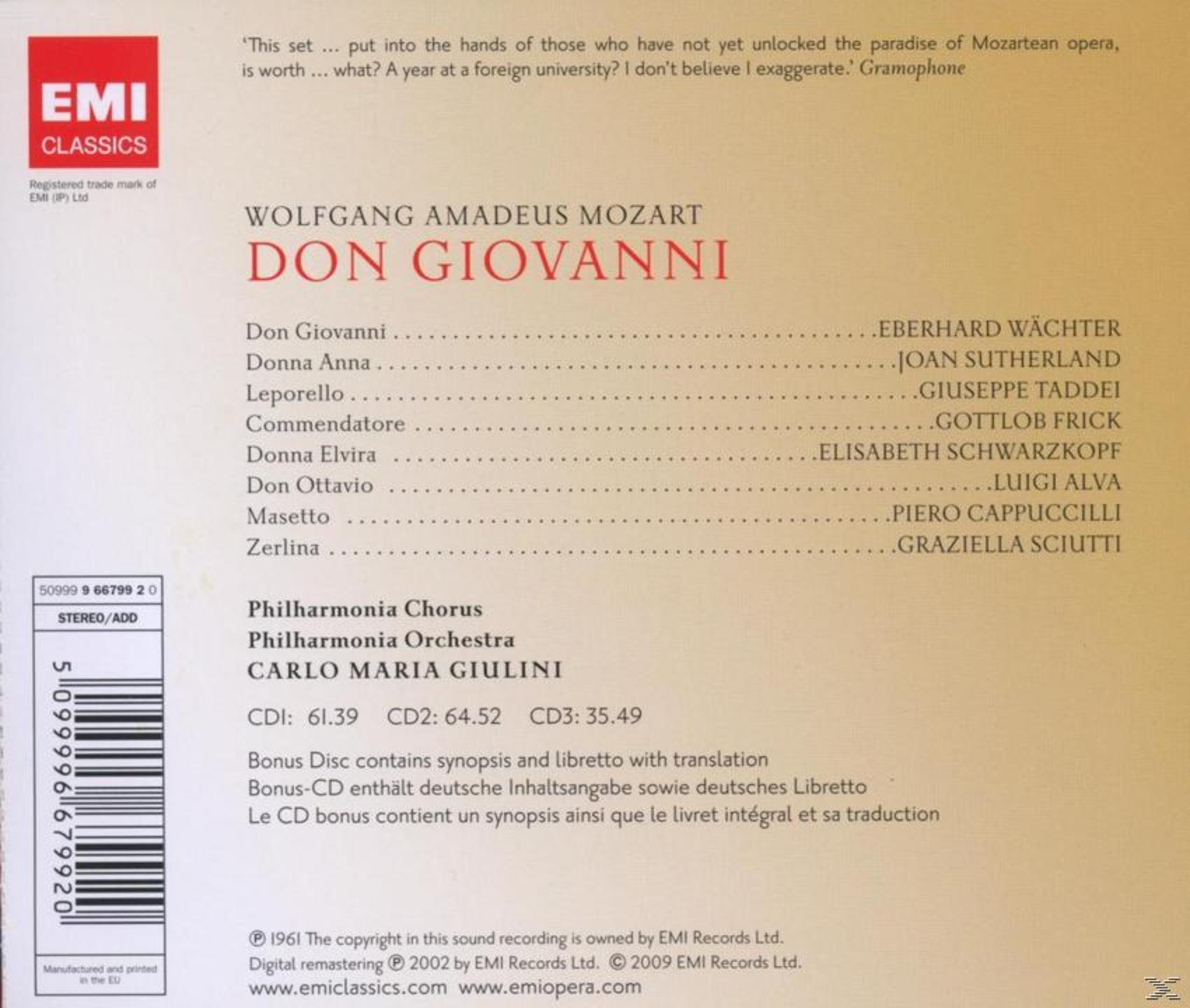 Albumcover: Mozarts Don Giovanni. Text mit Besetzung und Credits. EMI Classics Label.
