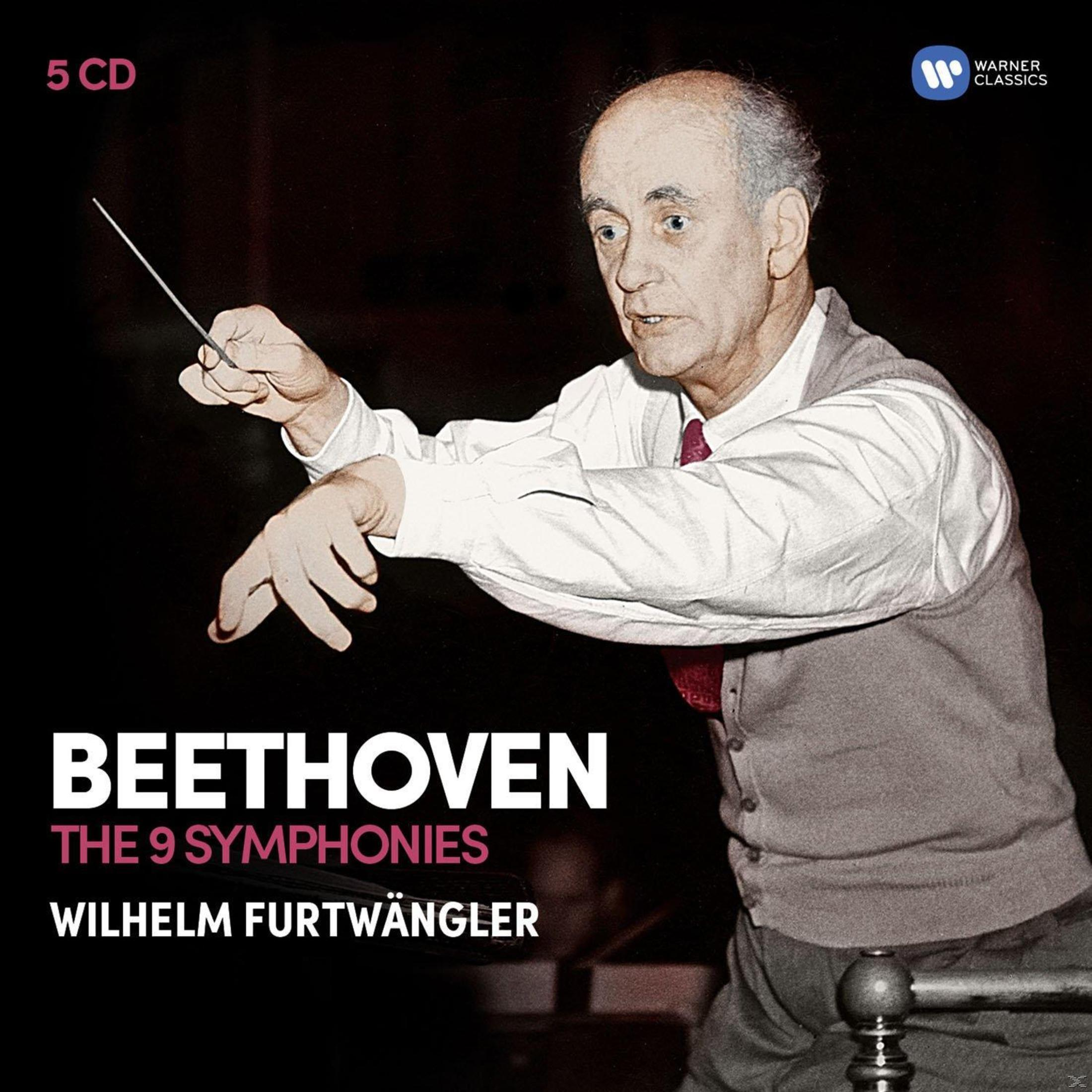 Pochette d'album: Beethoven Les 9 symphonies par Wilhelm Furtwängler. Le chef d'orchestre tient une baguette.