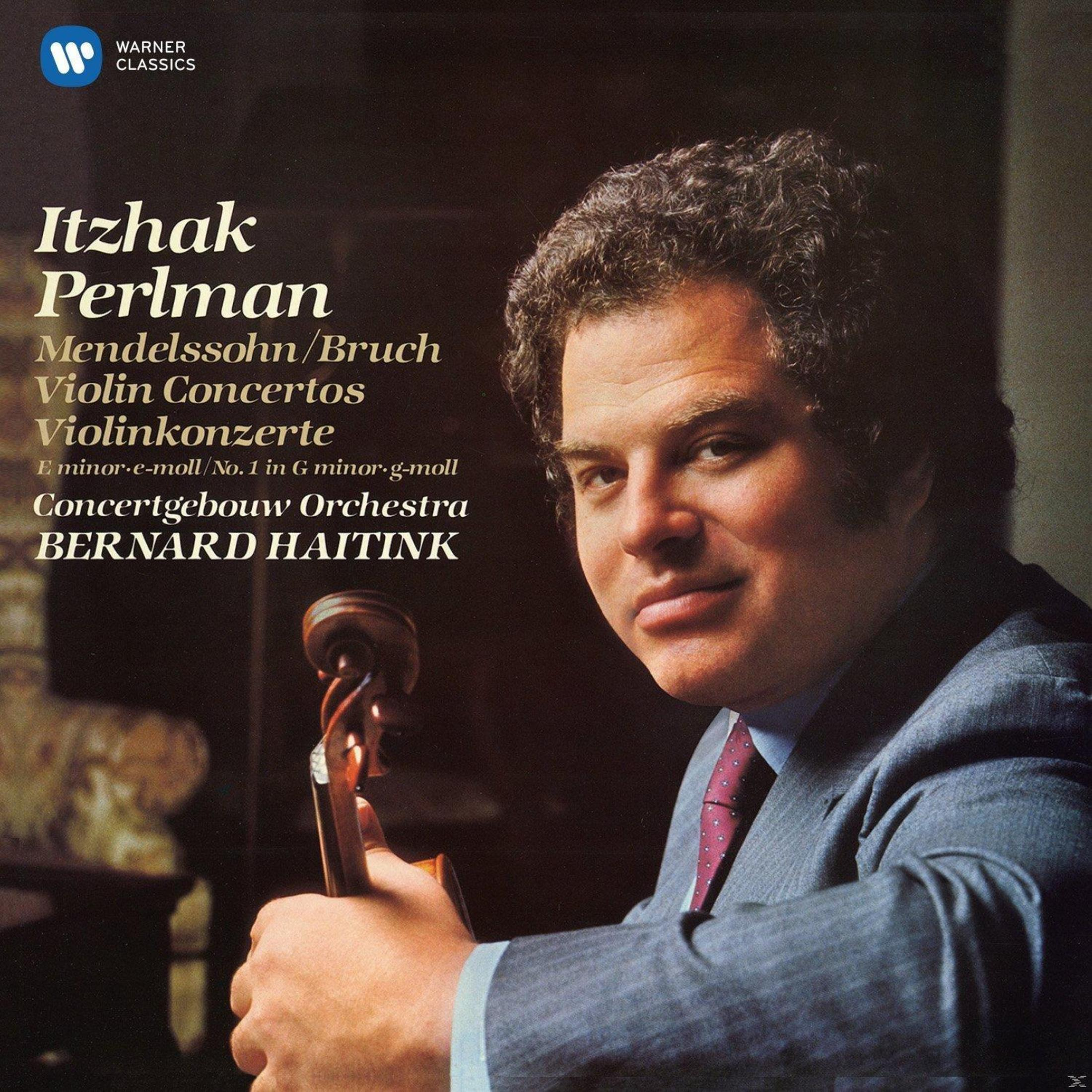 Itzhak Perlman met viool, kijkend naar de camera, op een cd-hoes.