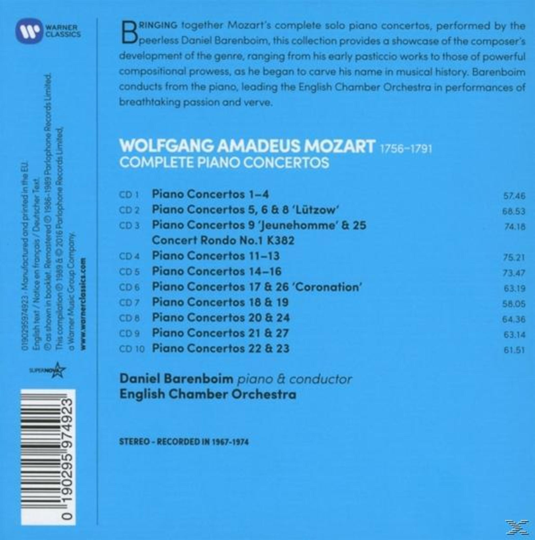 Tekst op een witte achtergrond. Tekst: Complete Piano Concertos, tracklijst.