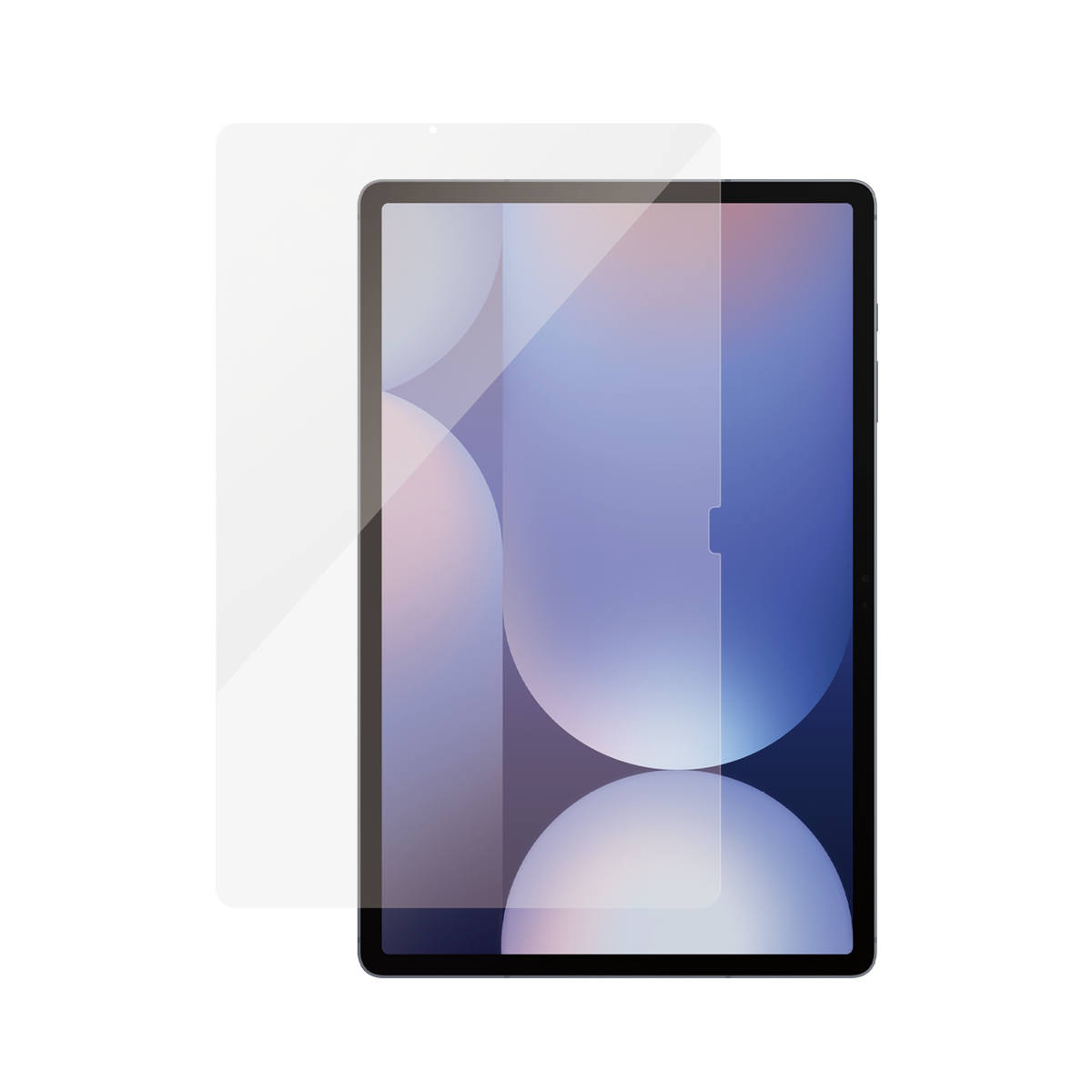 Tablet z osłoną ekranu. Niebieskie i fioletowe tło.