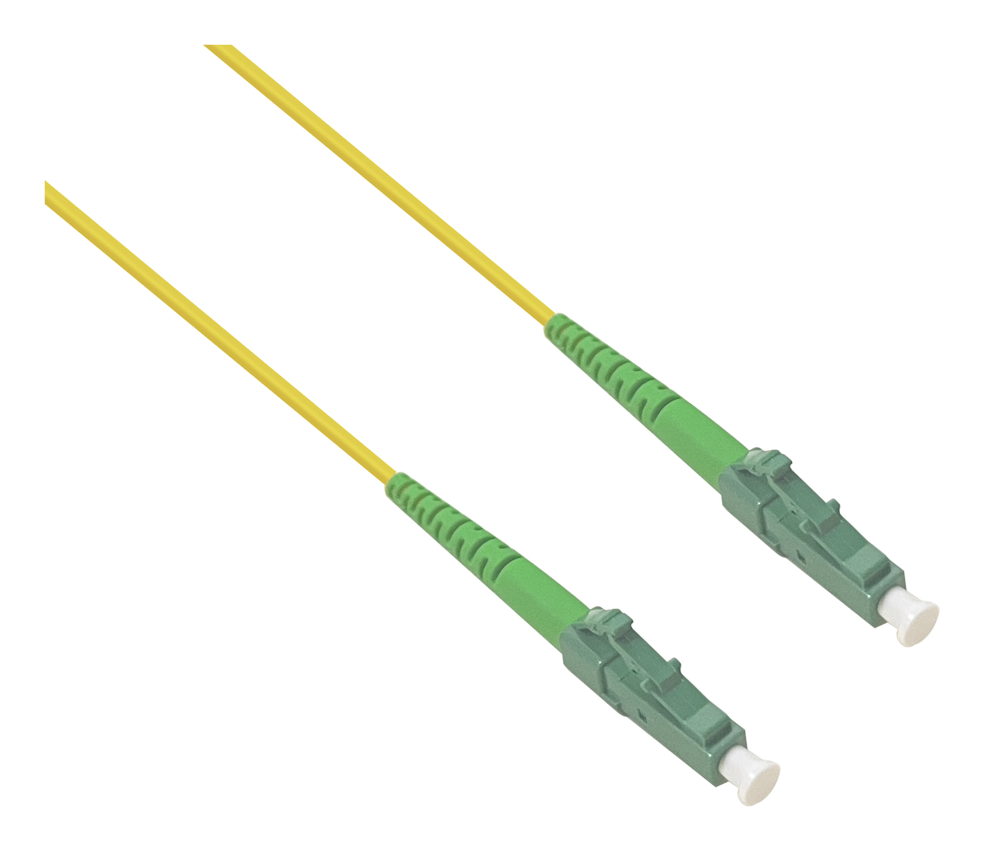 Due cavi in fibra ottica gialli con connettori verdi.