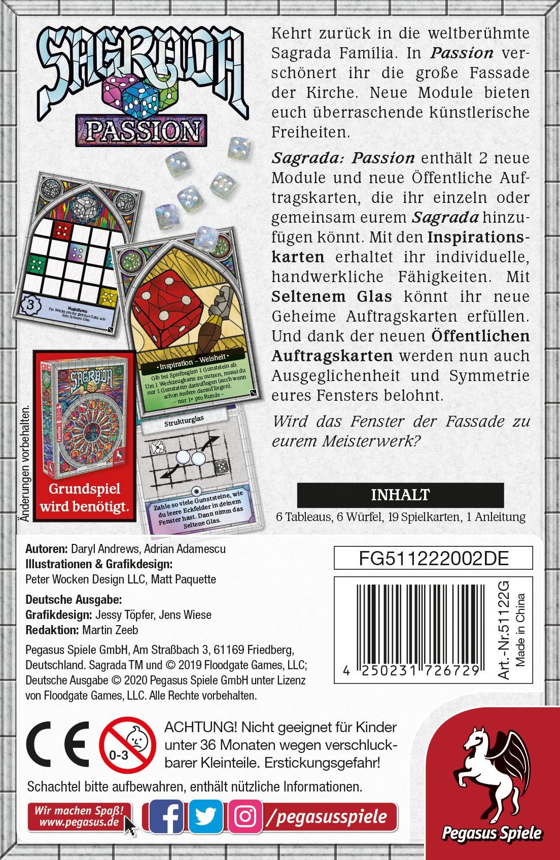 Pegasus Spiele 51124G Sagrada Gloria [Extension], In German