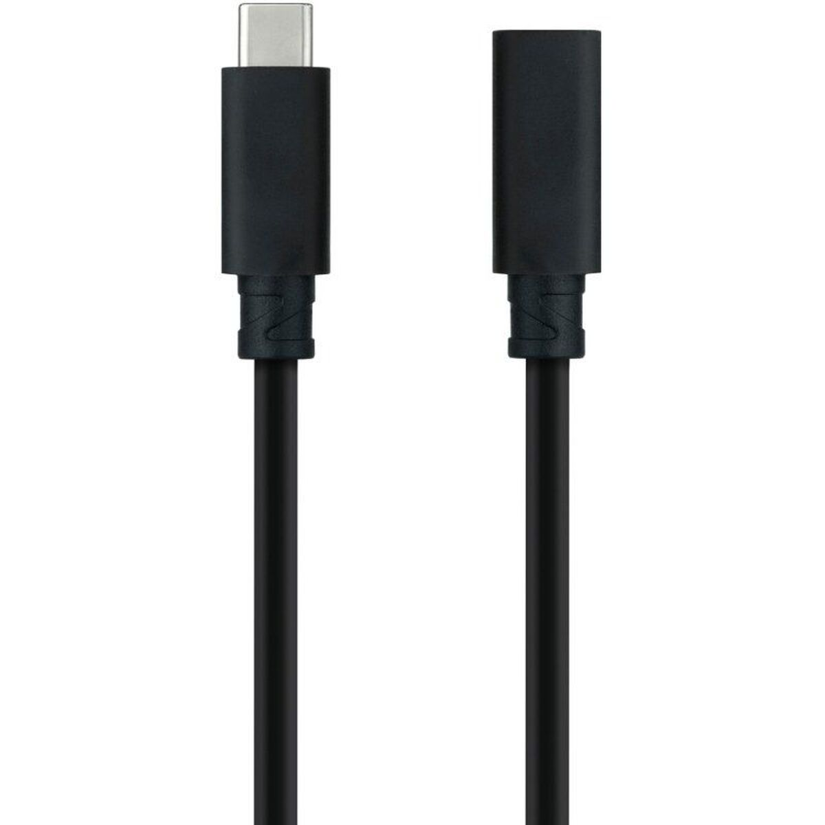Due cavi USB-C neri. Sono semplici e hanno un connettore nero a ciascuna estremità.