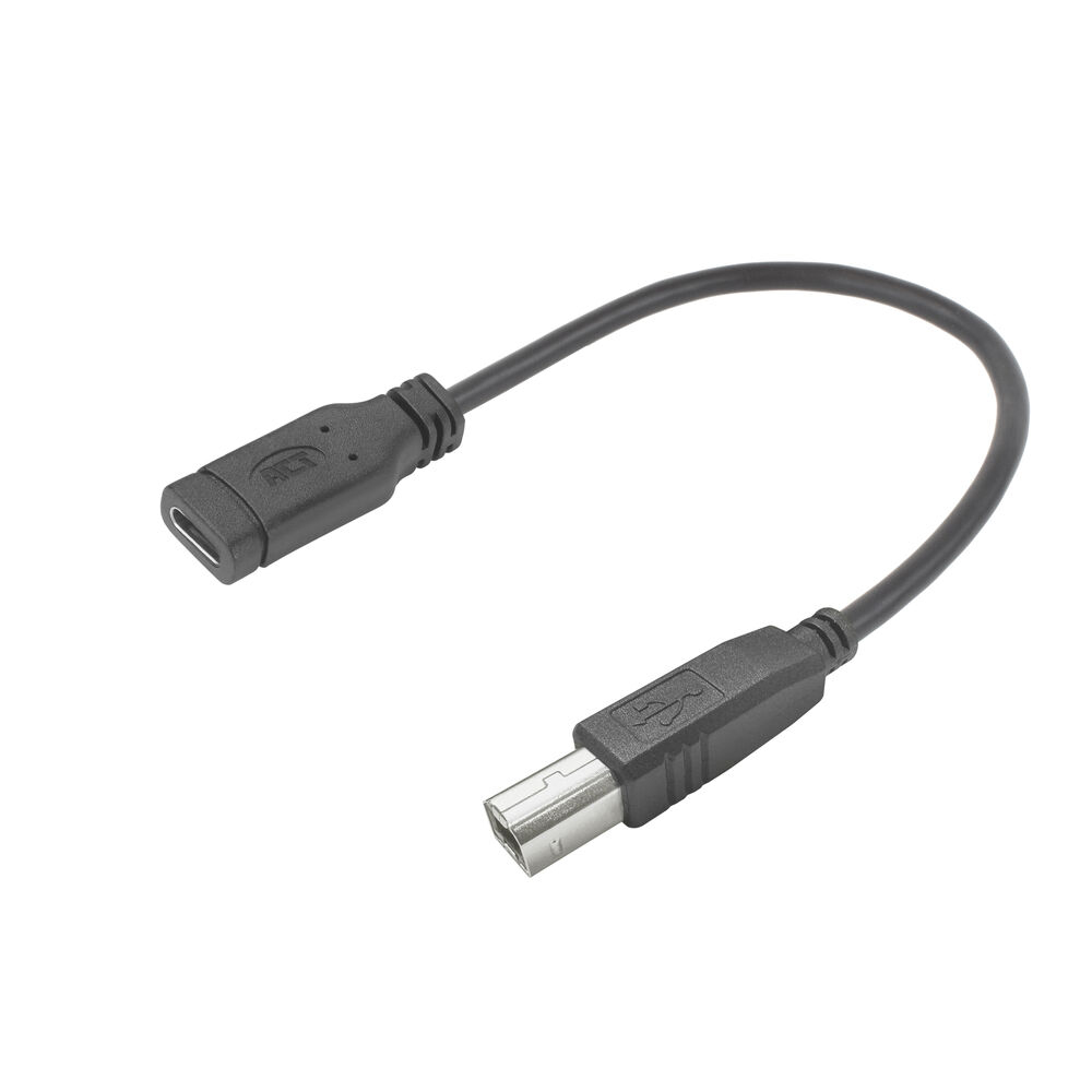 USB naar USB-C adapterkabel, zwart. De adapter heeft een USB-C poort en een USB poort.