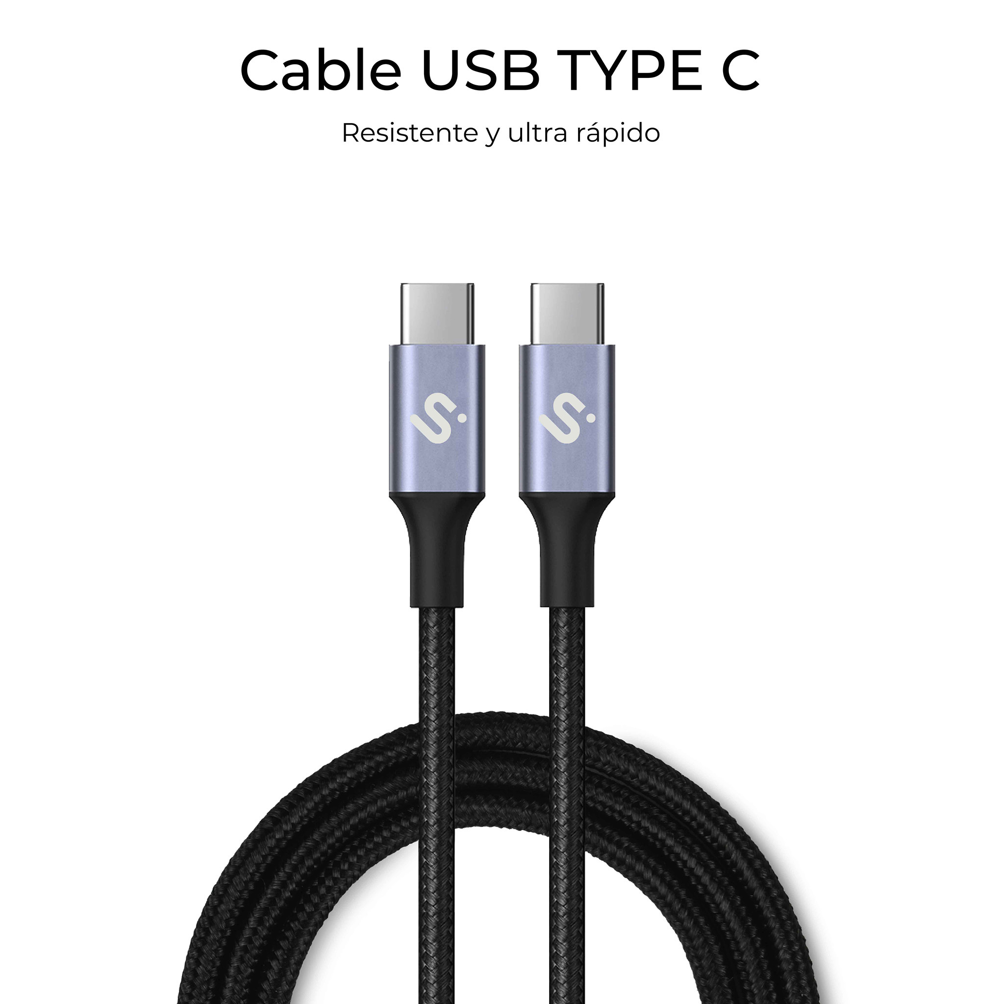 Zwei USB-C-Kabel mit grauen Anschlüssen und schwarzem geflochtenem Design. Weißer Hintergrund.
