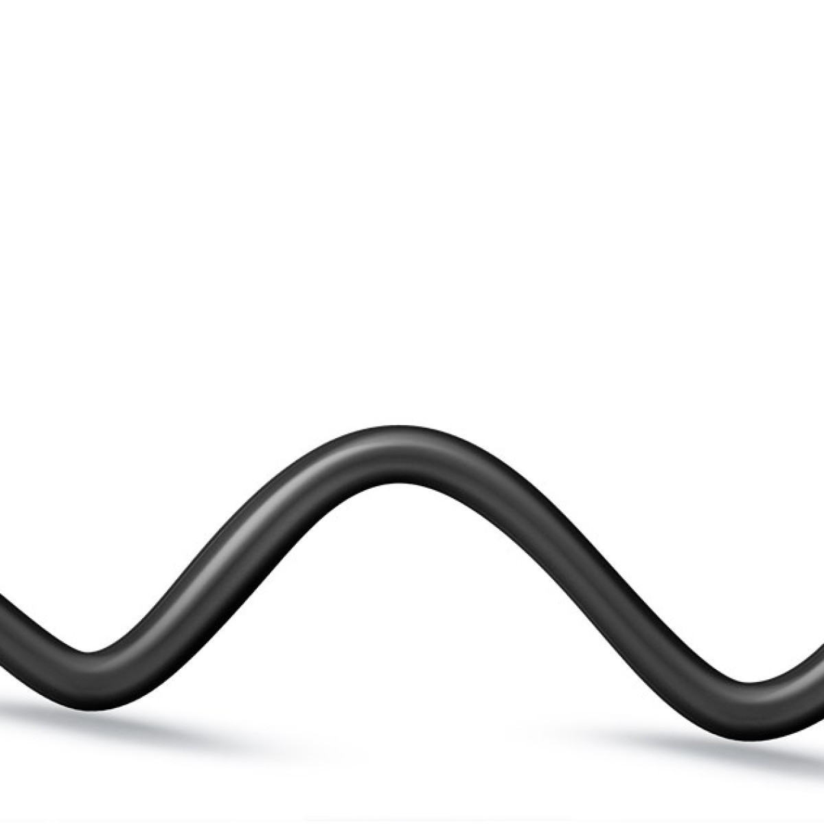 Schwarzes Kabel in Wellenform vor weißem Hintergrund mit Schatten.