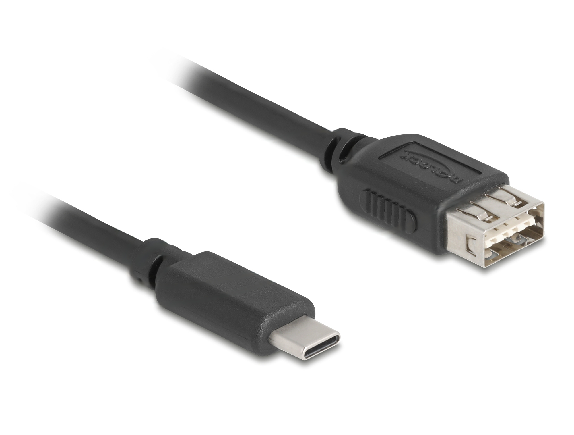 Cavo USB-C nero con connettore USB-A.