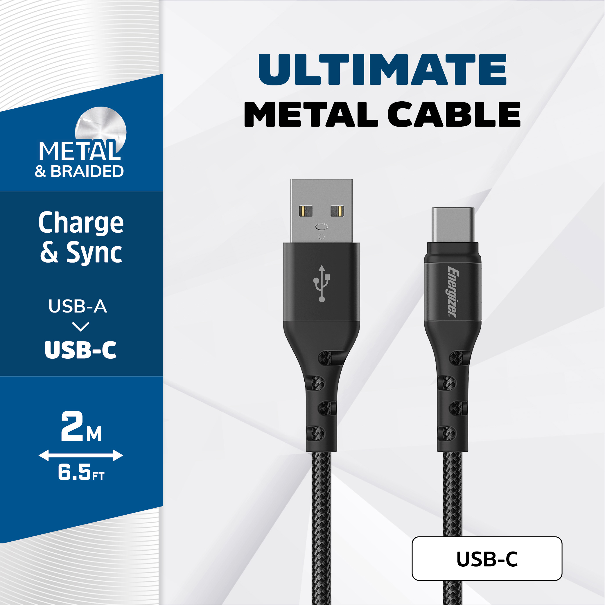 Kabel USB-A do USB-C, czarny z plecionym wzorem.