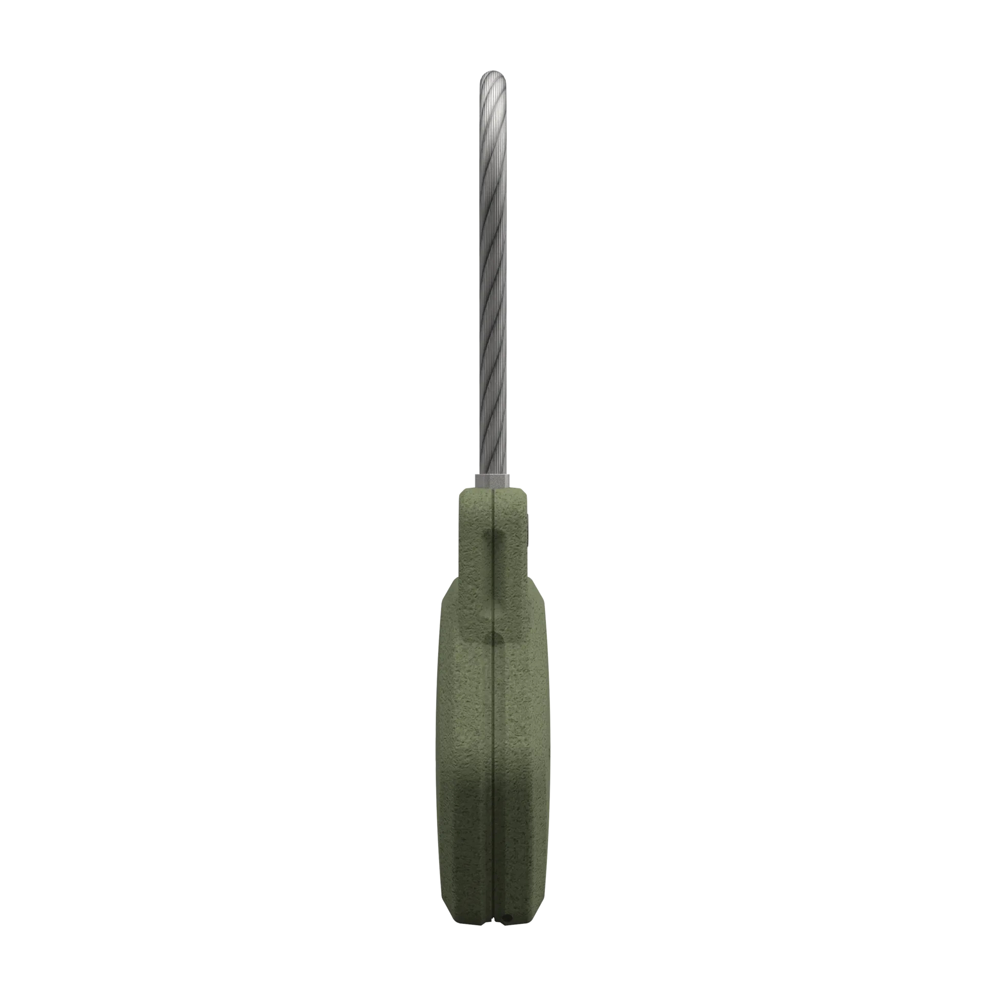 Ein grüner UAG-Schlüsselanhänger mit silberner Drahtschlaufe. Weißer Hintergrund.