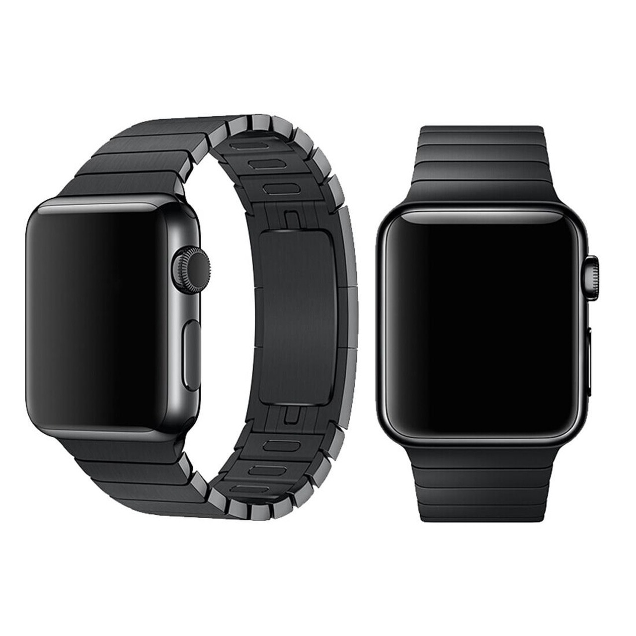 Due smartwatch neri. Uno con cinturino in metallo, l'altro mostra il quadrante.