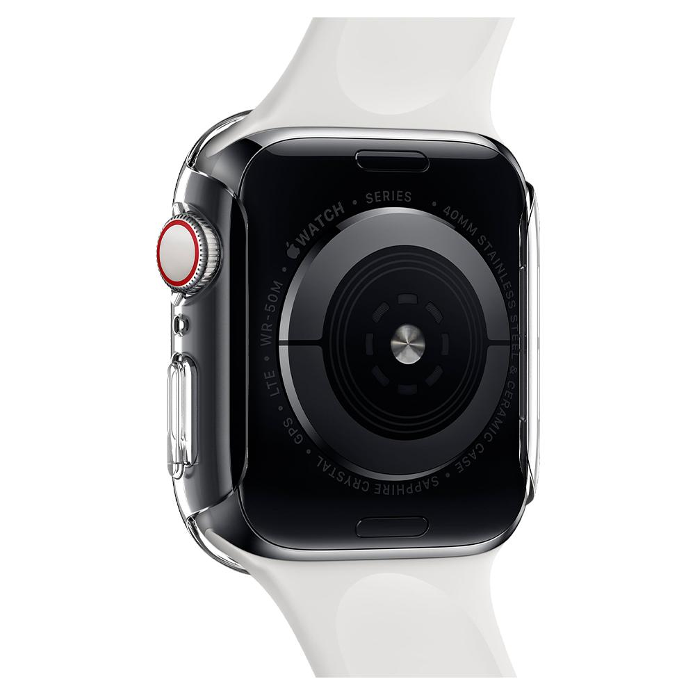 Apple Watch nero con cinturino bianco. Il retro dell'orologio è visibile, mostrando i dettagli.