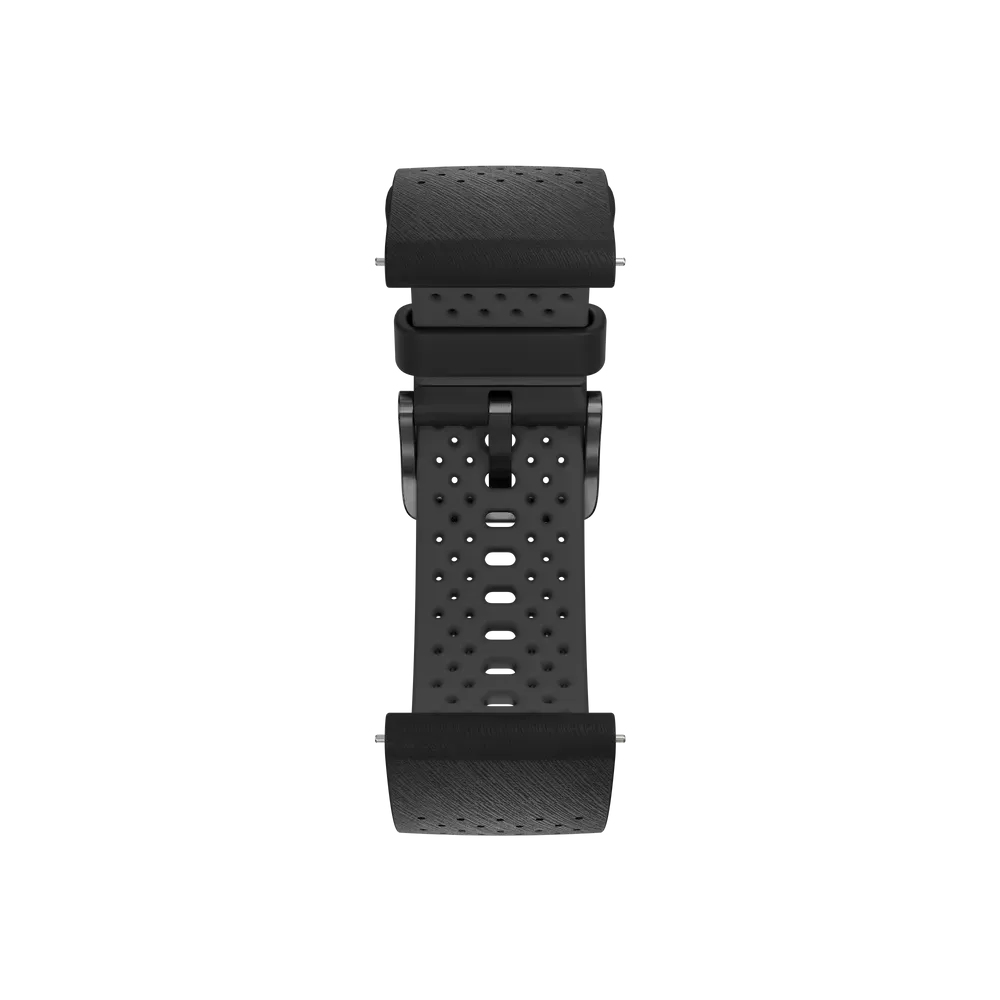 Czarny pasek do Apple Watch. Pasek jest czarny i ma perforacje. Pasek jest prosty.
