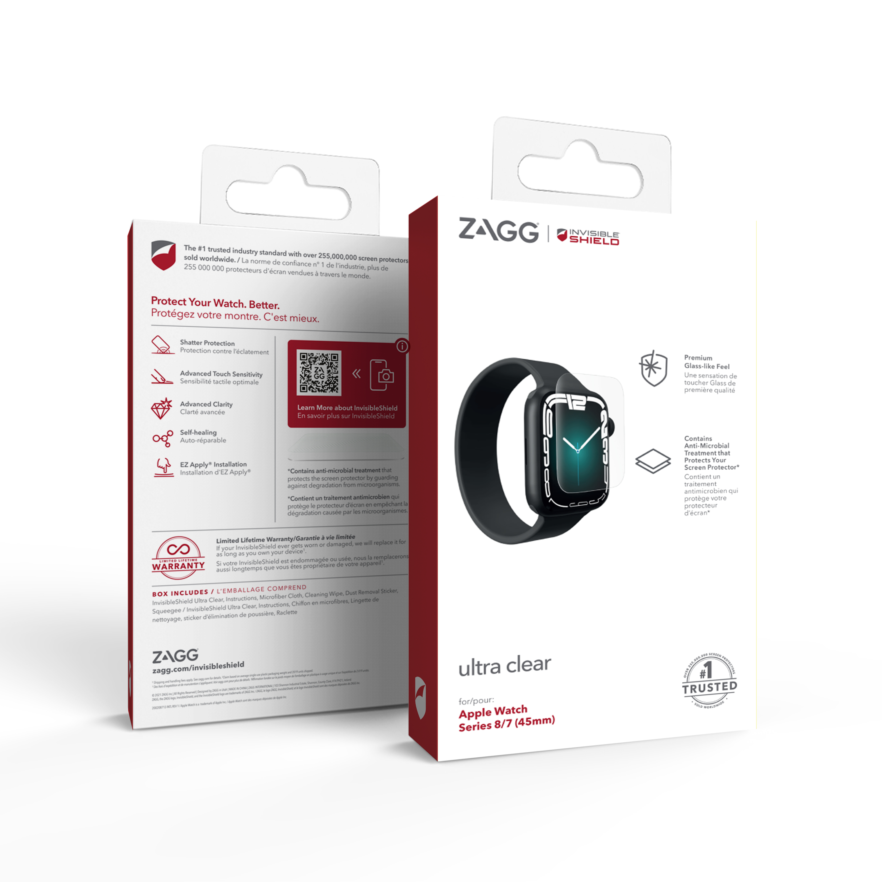 Rückseite der Box mit Apple Watch Displayschutzfolie, mit Produktdetails.
