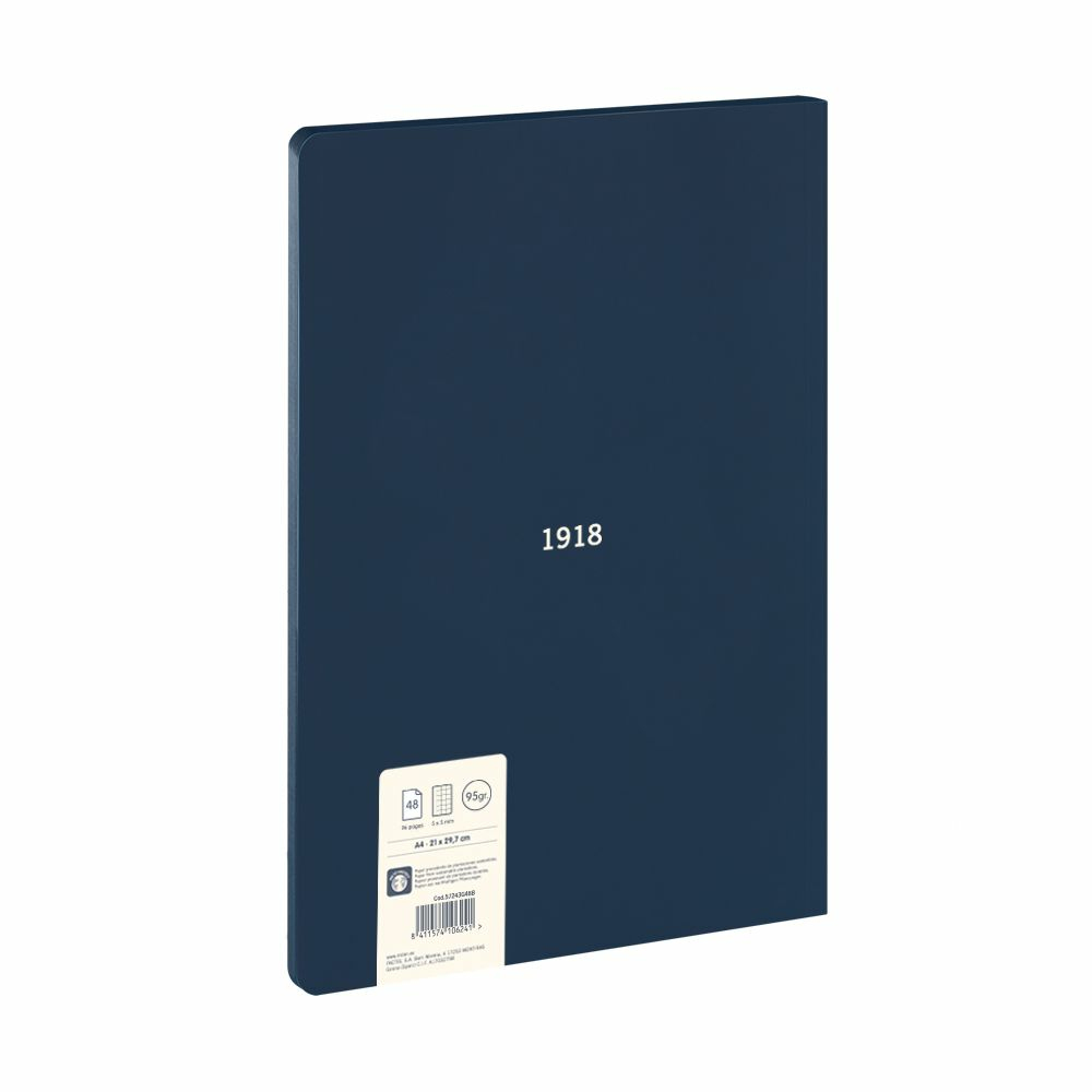 Dunkelblaues Notizbuch mit der Zahl 1918. Der Hintergrund ist weiß.