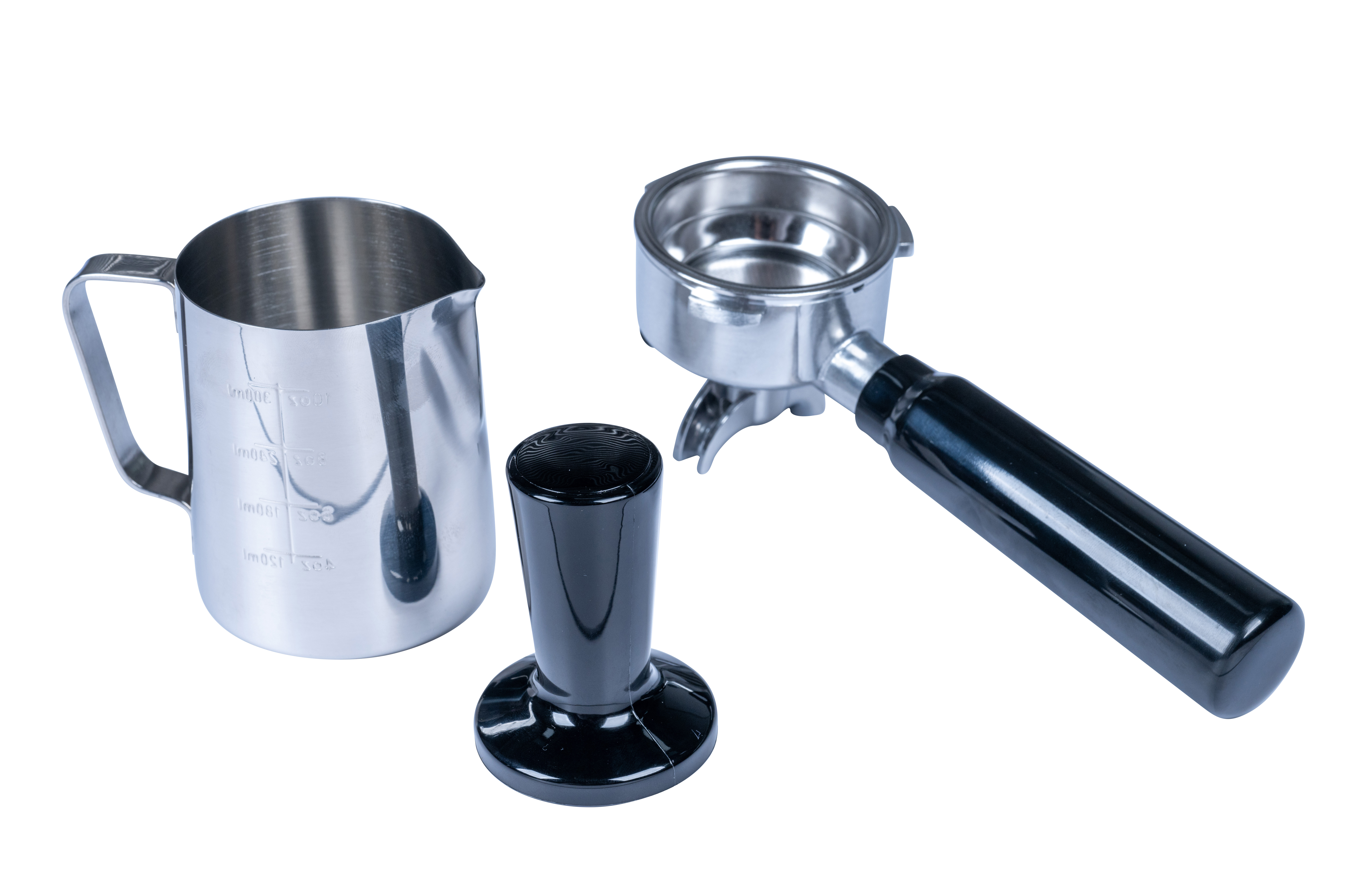 Zestaw do parzenia kawy: dzbanek, kolba i ubijak.