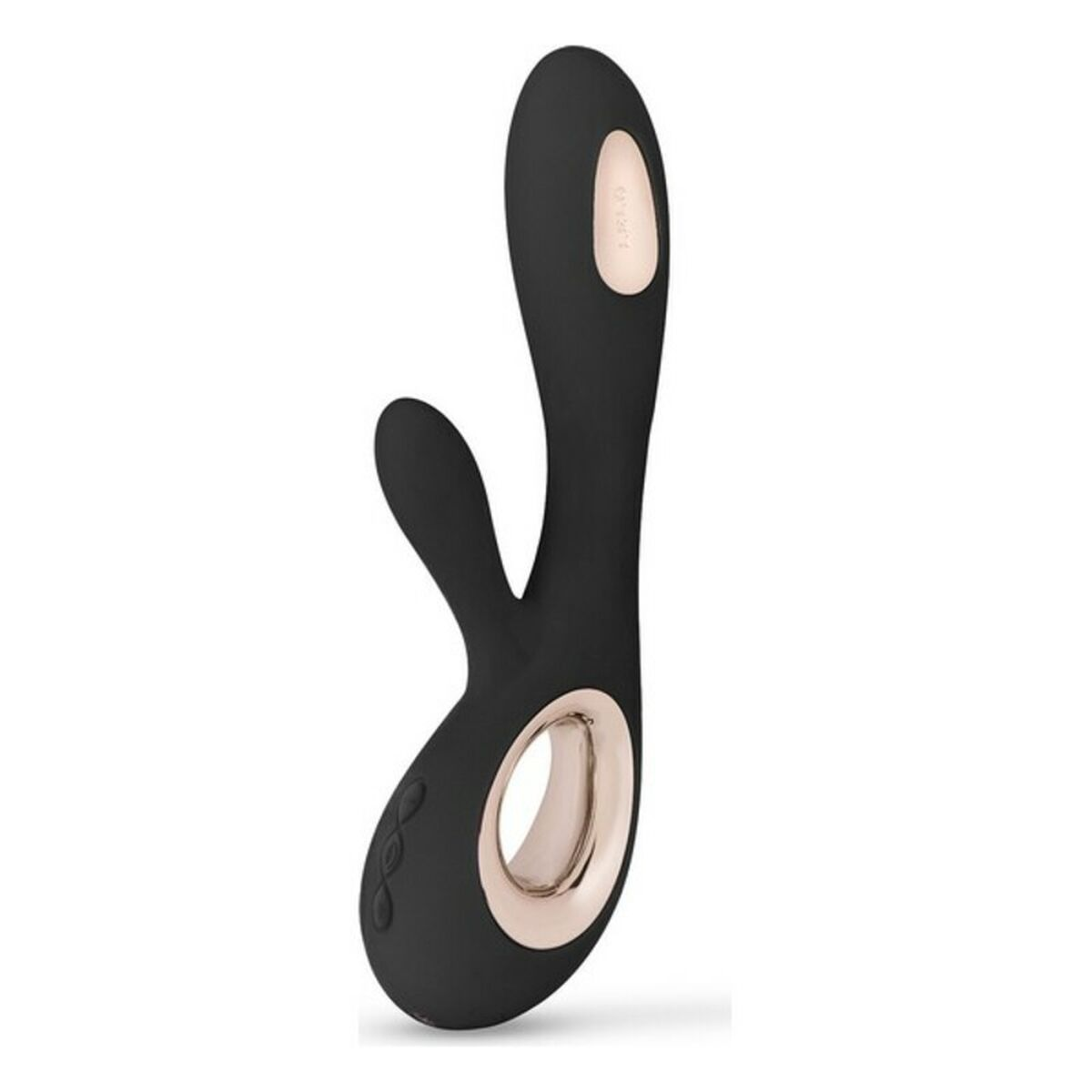 Juguete sexual negro con diseño de doble extremo y agujero.