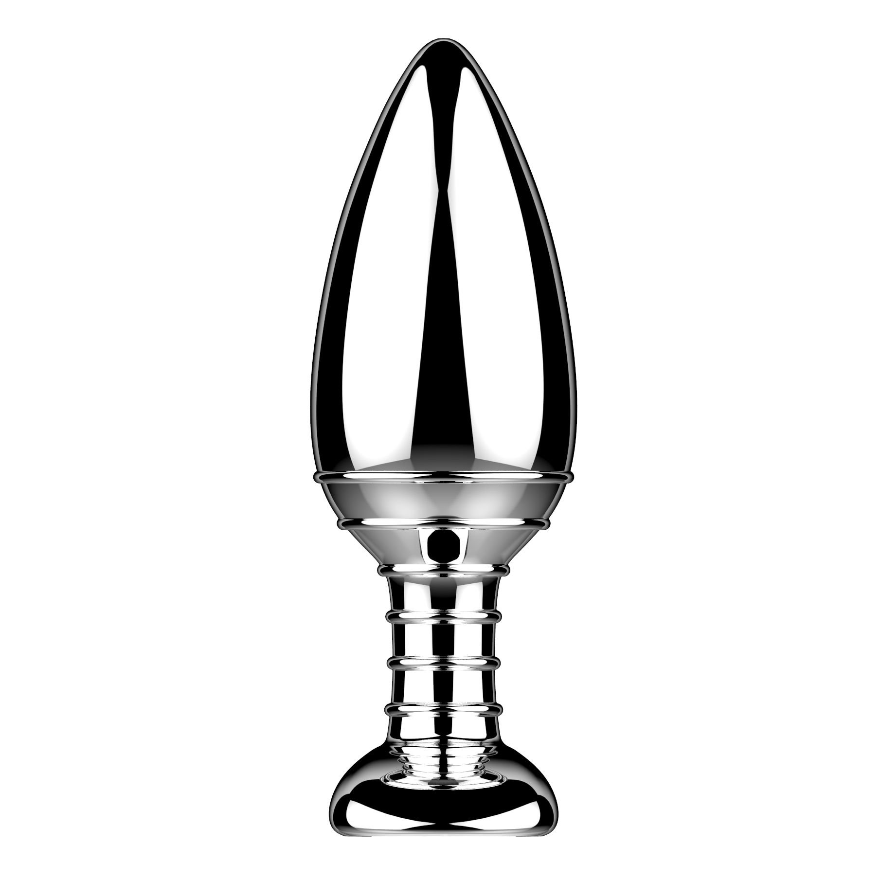 Srebrna wtyczka analna na białym tle.