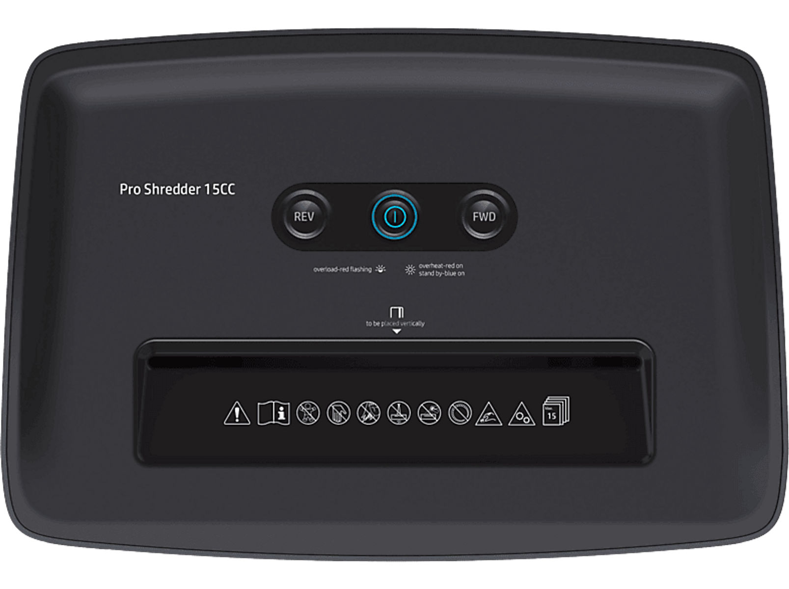 Czarna niszczarka do papieru z przyciskami sterowania na górze.