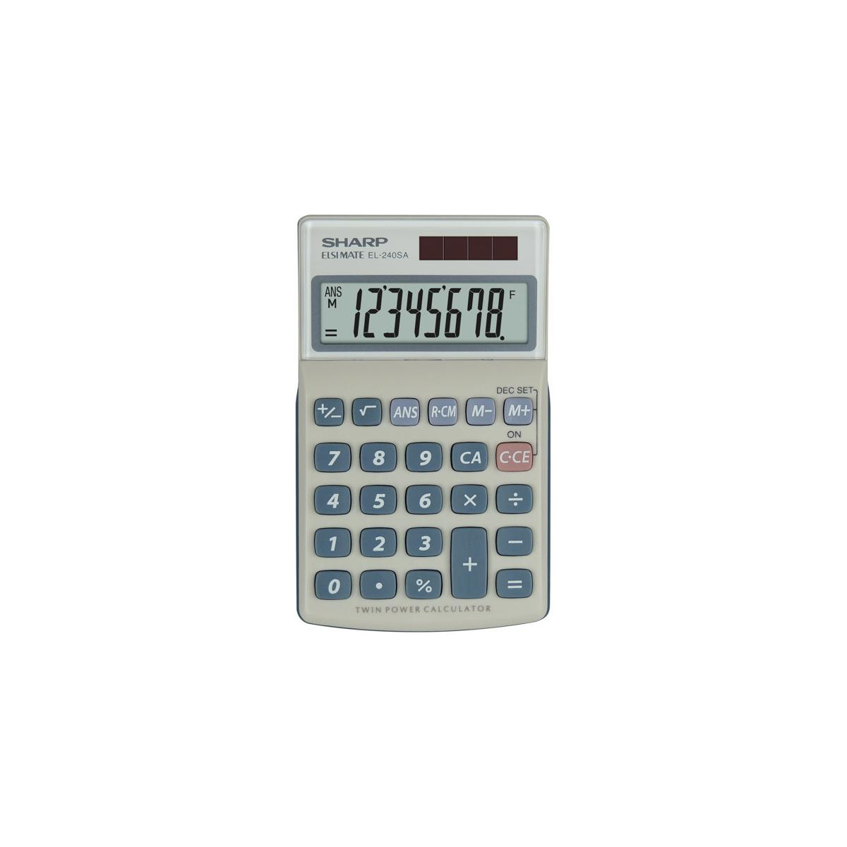 Kalkulator z wyświetlaczem pokazującym liczbę 12345678. Kalkulator ma przyciski dla liczb i operacji.