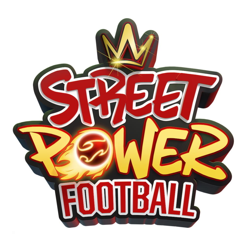 Logo Street Power Football z koroną i płonącą piłką nożną.