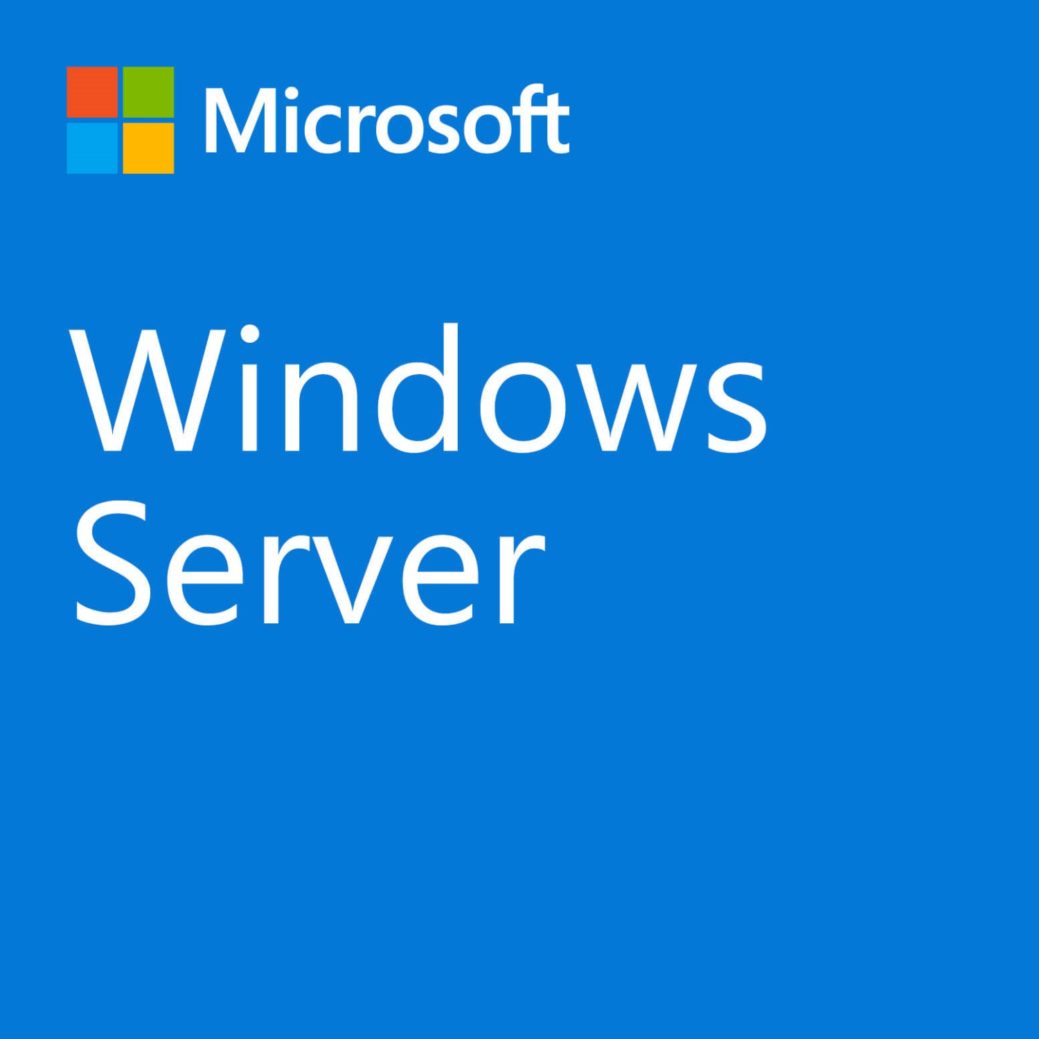 Logo Microsoft Windows Server su sfondo blu. Il testo 'Windows Server' è sotto il logo.