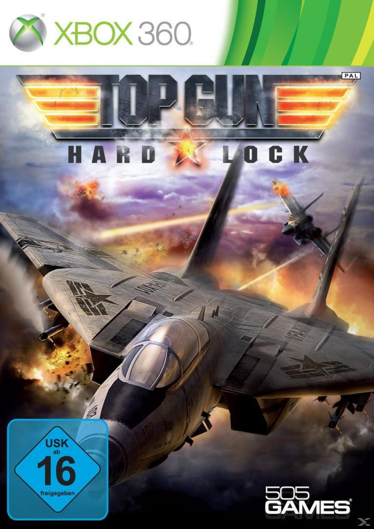 Top Gun: Hard Lock-Spielcover. Düsenjäger in der Luft, mit einer feurigen Explosion im Hintergrund.