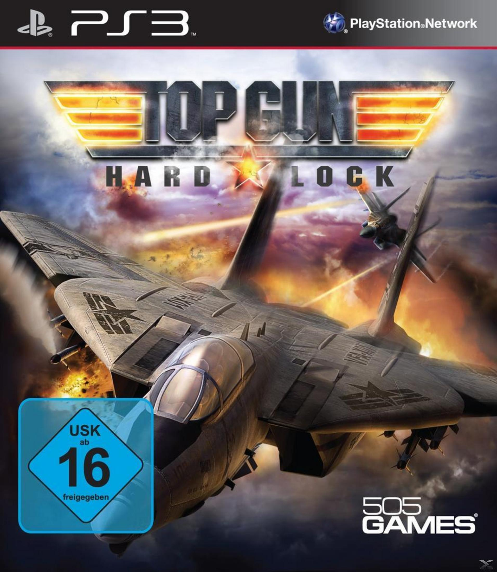 Top Gun: Hard Lock-Spielcover. Ein Flugzeug fliegt auf den Betrachter zu.