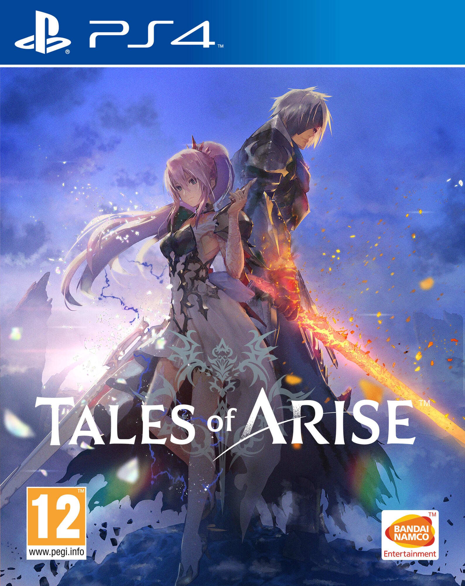 Okładka gry Tales of Arise. Przedstawia dwie postacie z anime stojące tyłem do siebie.