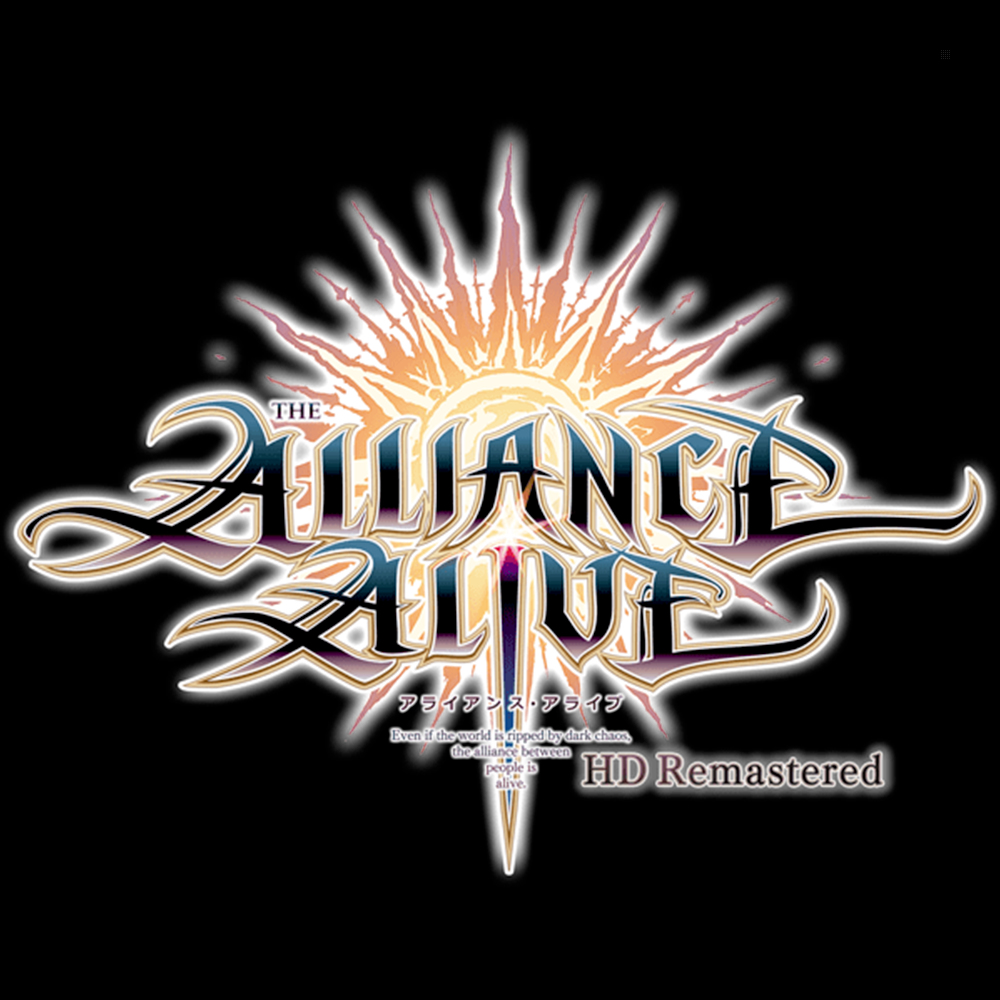 Logo The Alliance Alive HD Remastered. Tekst na tle stylizowanej zorzy i kształtu rombu.