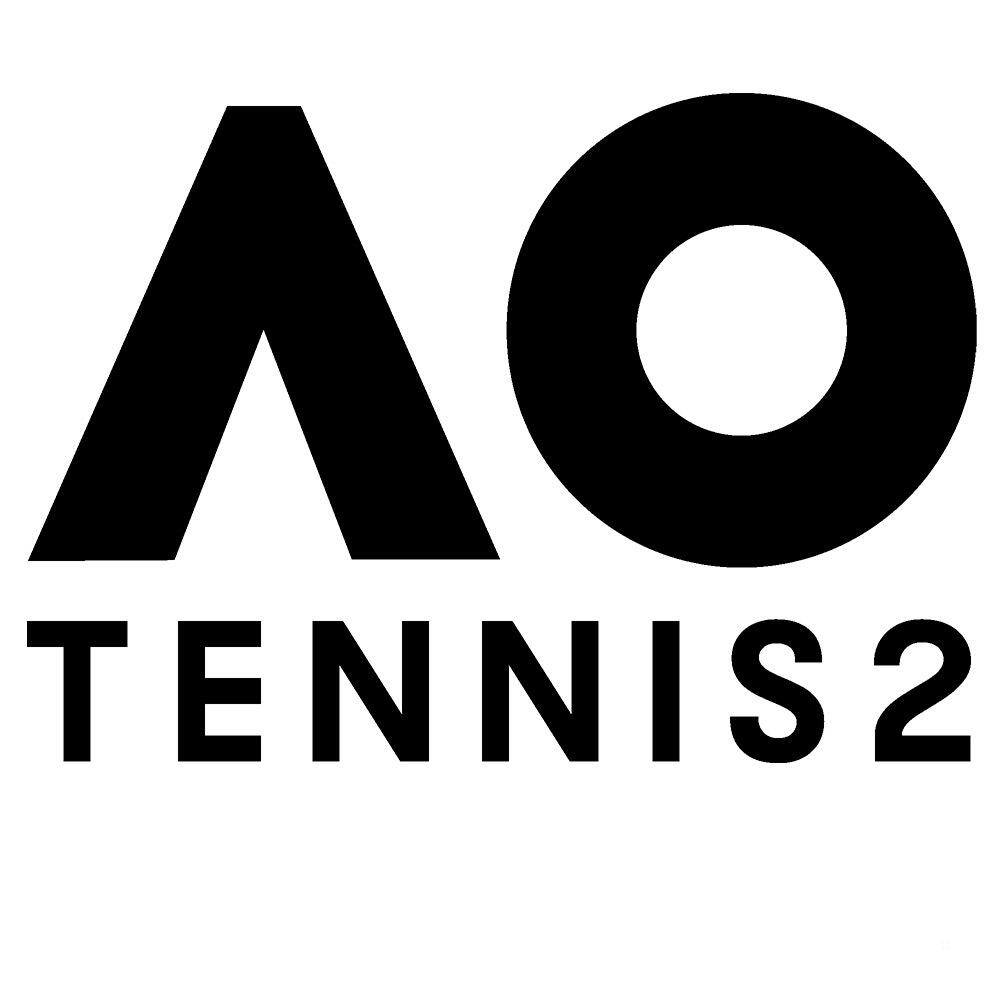 Logo AO Tennis 2, czarne litery na białym tle. Litery są pogrubione.
