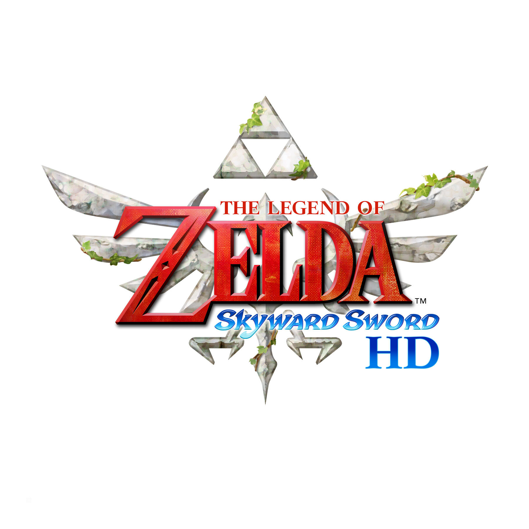 Logo gry Zelda, czerwony tekst. Słowa są umieszczone na białym tle. Logo zawiera również wzór herbu.