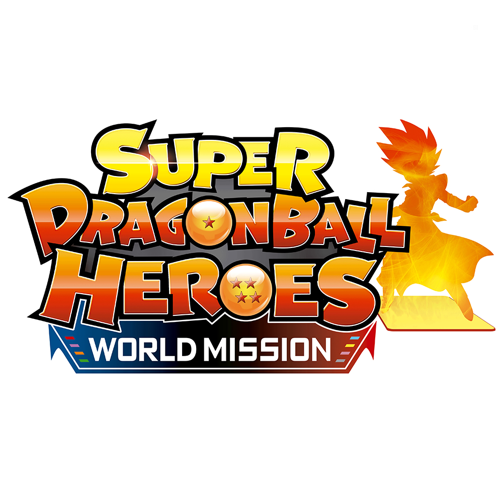Logo Super Dragon Ball Heroes z ognistą sylwetką postaci.