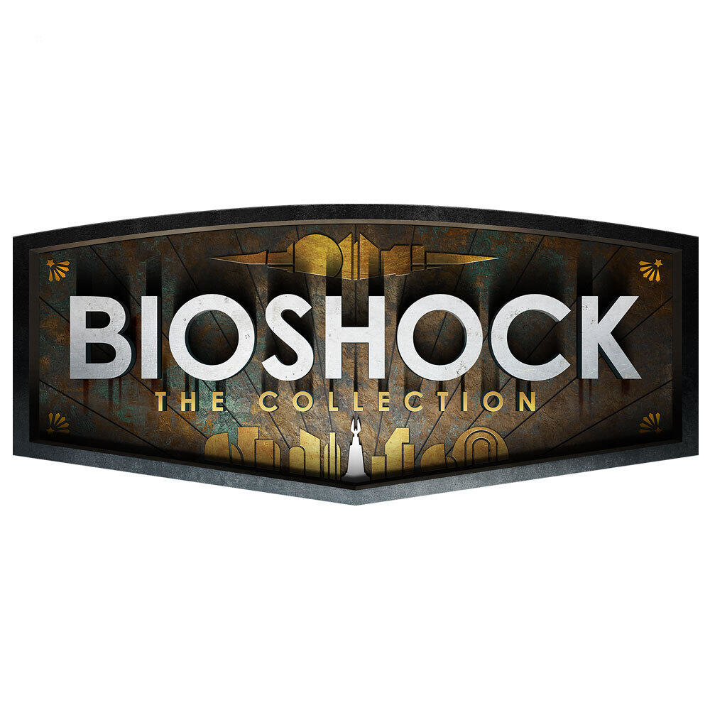 Logo Bioshock The Collection na tablicy o fakturze w stylu art déco.
