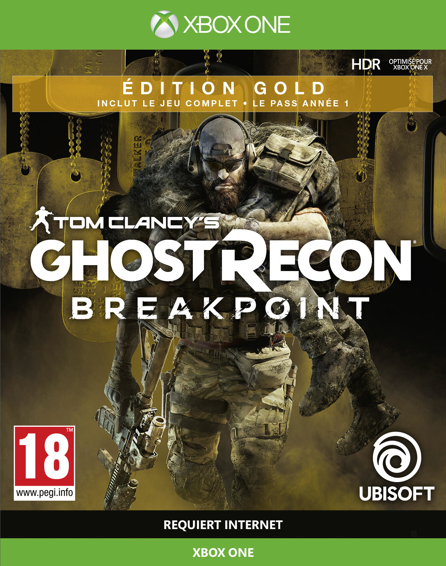 Okładka gry: żołnierz z bronią. Tytuł gry to Tom Clancy's Ghost Recon Breakpoint.