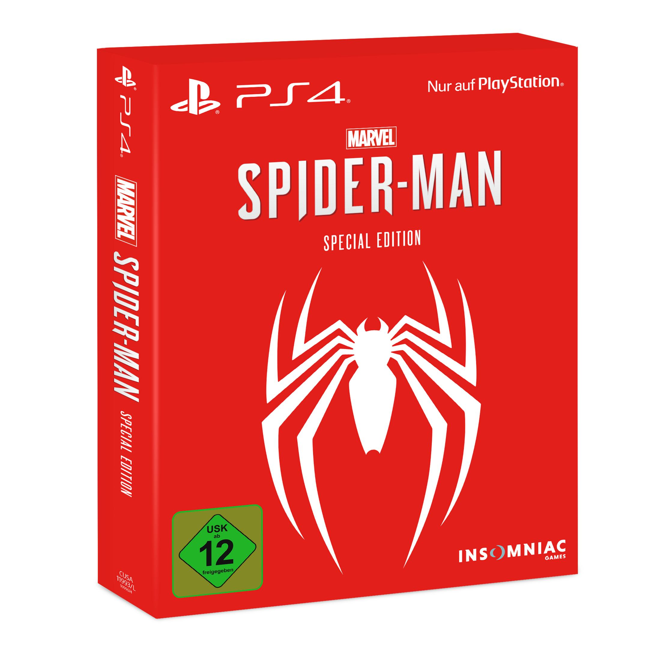 Das Spielcover zeigt einen roten Hintergrund mit einem weißen Spinnensymbol und dem Text 'SPIDER-MAN'.